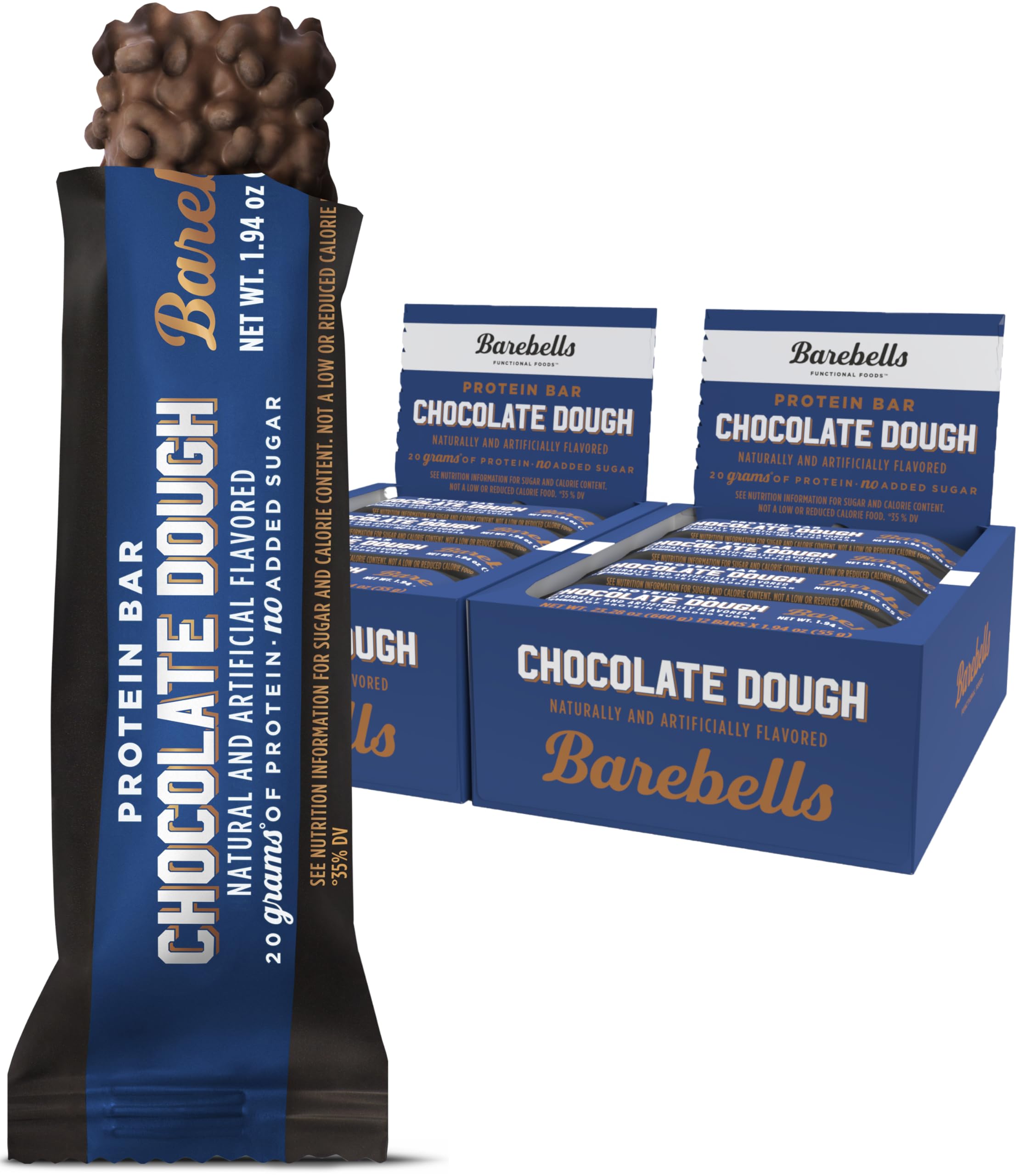 Barra Barebells Chocolate Dough en paquete doble, snack rápido y satisfactorio para llevar.