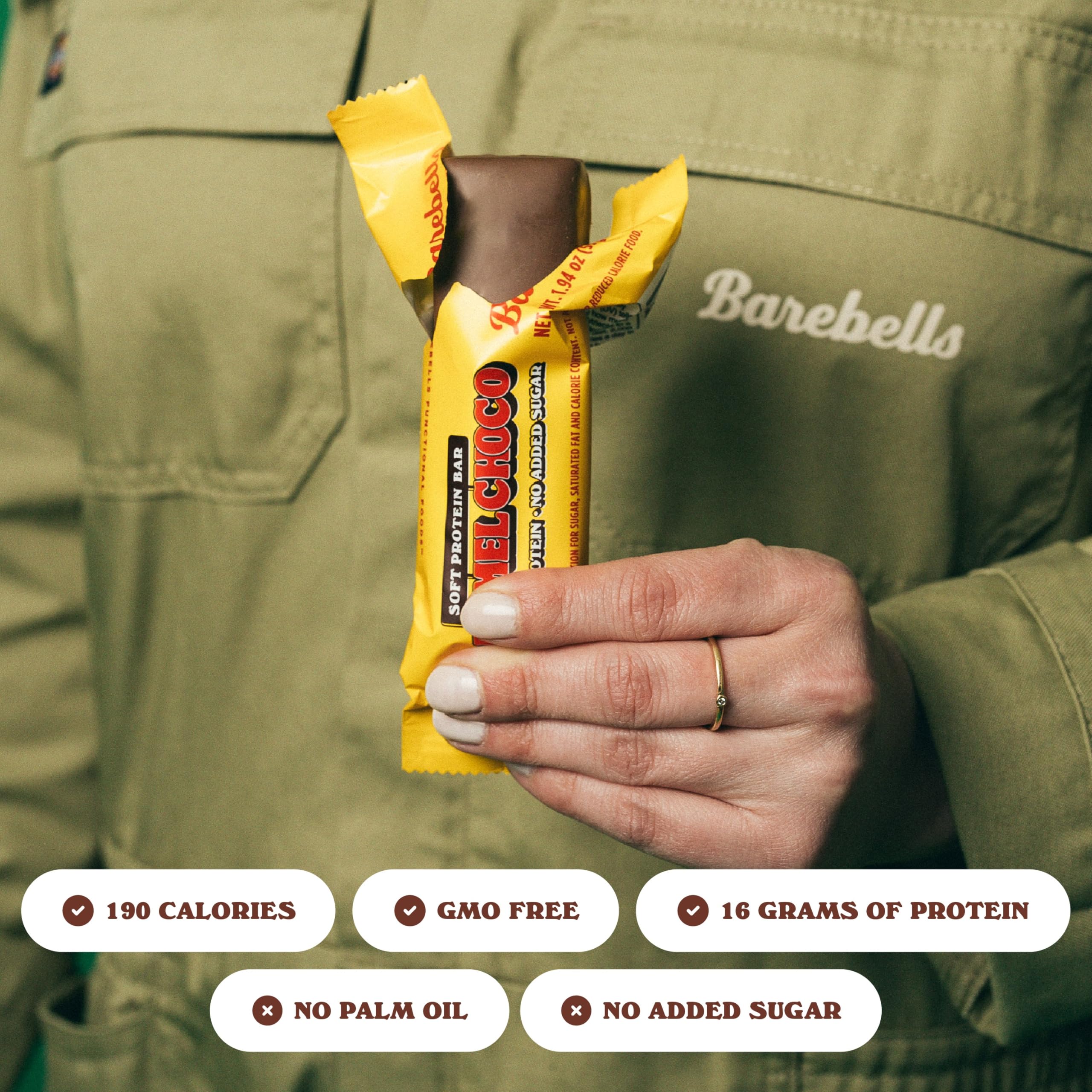 Barebells barrita proteica con chocolate oscuro y cobertura brillante.