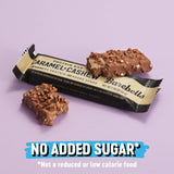 Barra Barebells Caramel Cashew, empaque doble perfecto para viajes o oficina.