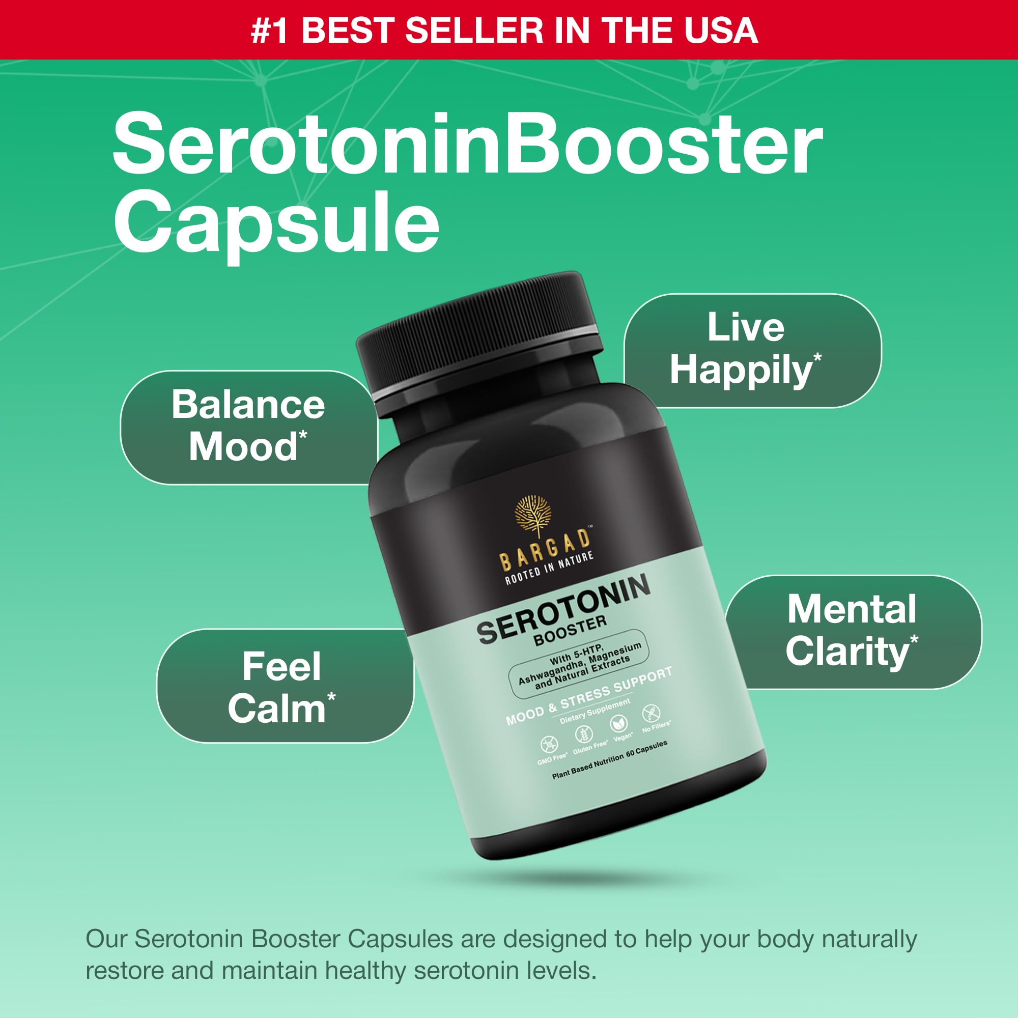 Bargad Apoyo de Serotonina: cápsulas visibles para uso diario