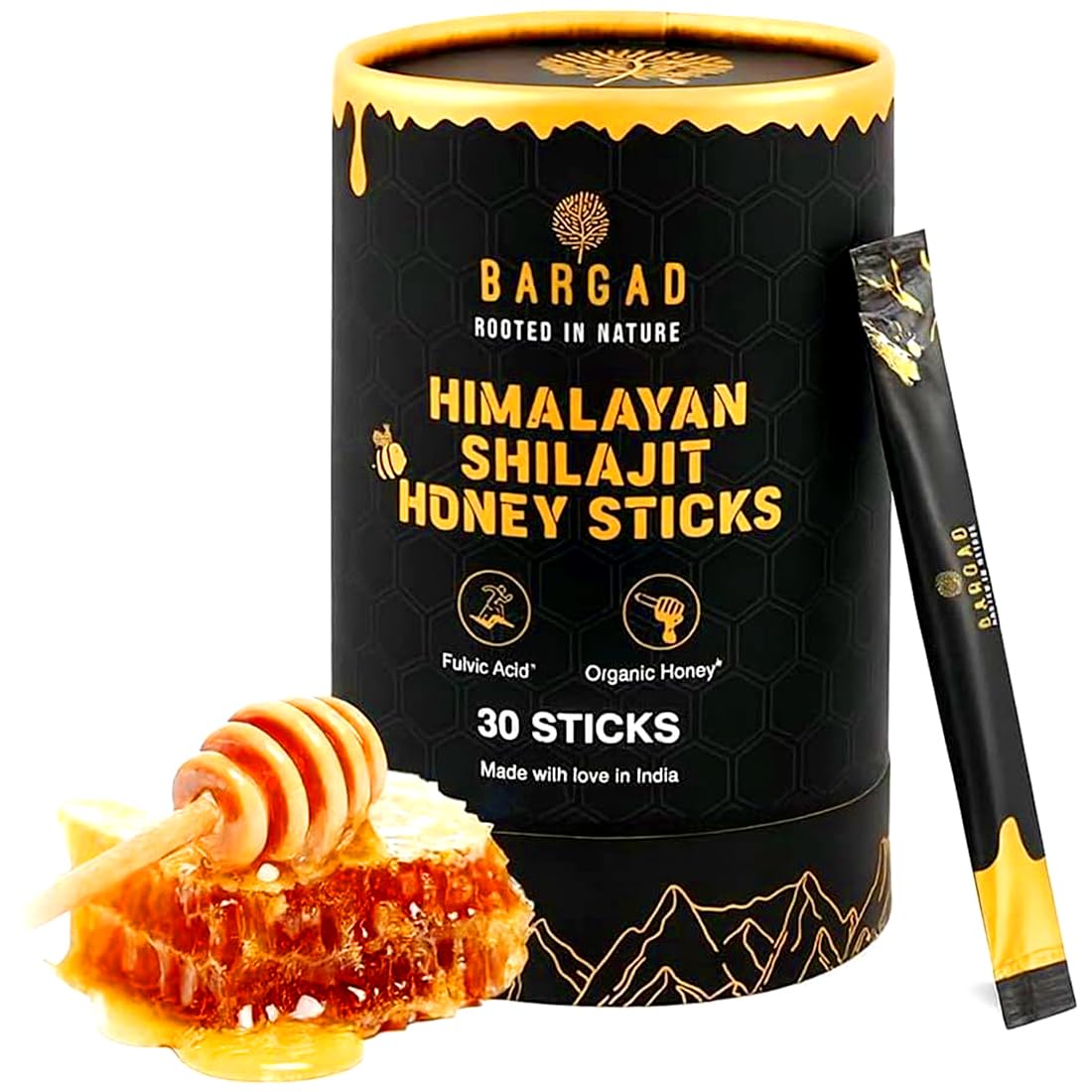 Bargad shilajit miel safrán palitos 30 unidades para energía natural.