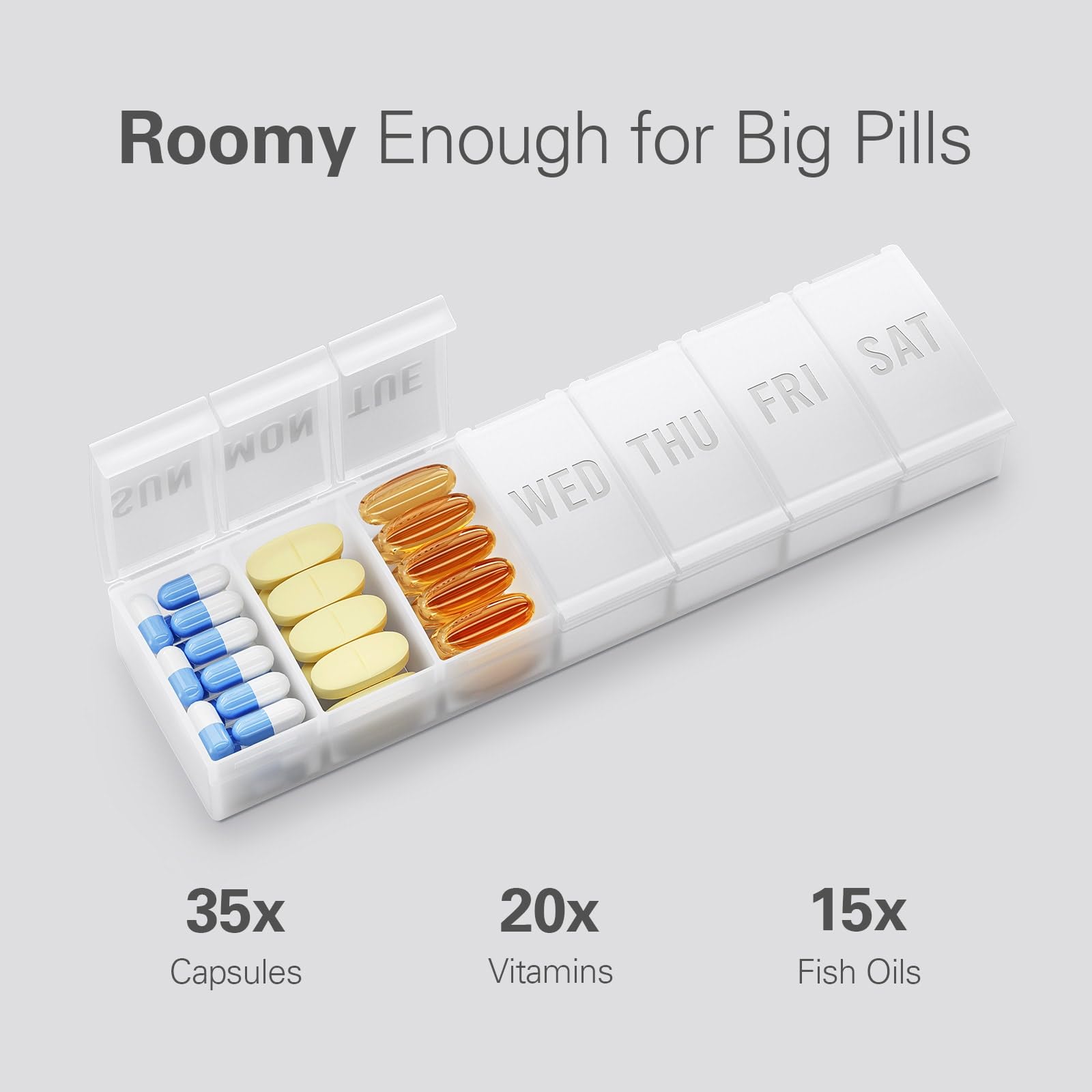 Barhon organizador de pastillas con etiquetas de día para la semana de vitaminas