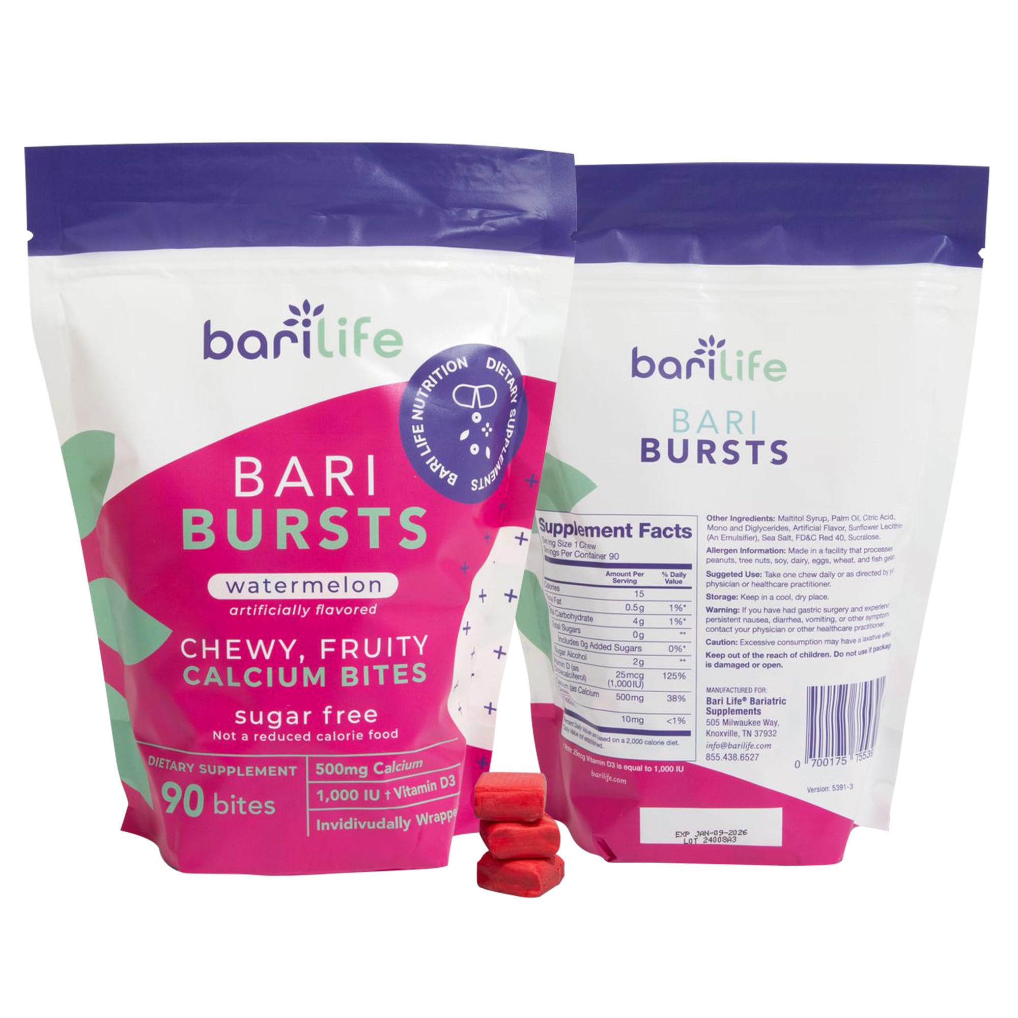 Bari Life gomitas citrato de calcio primer plano sabor sandía