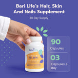 Bari Life Ingredientes Clave Biotina, Zinc, Vitamina C para cabello.