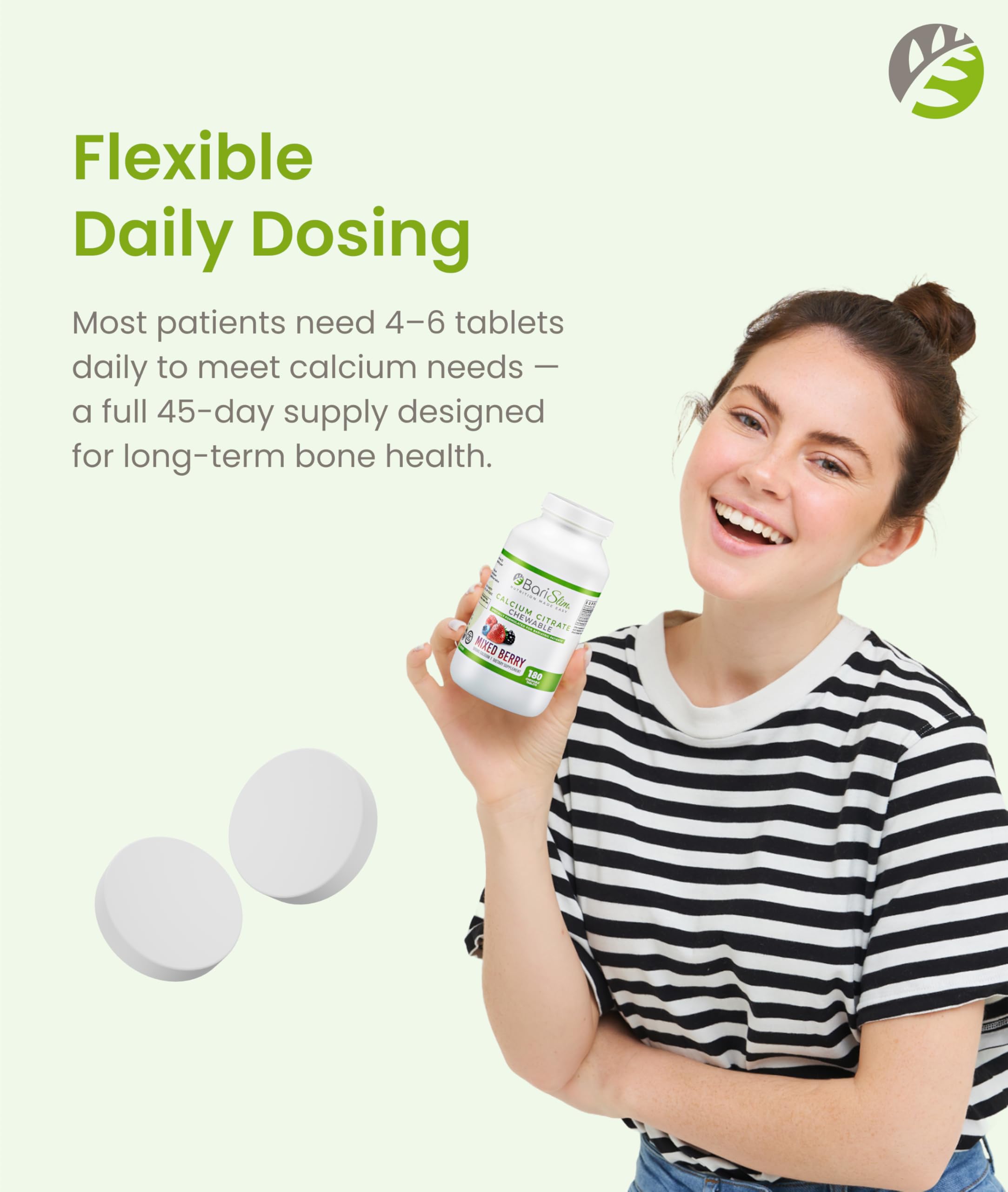 Tabletas masticables BariSlim para una ingesta fácil y agradable.