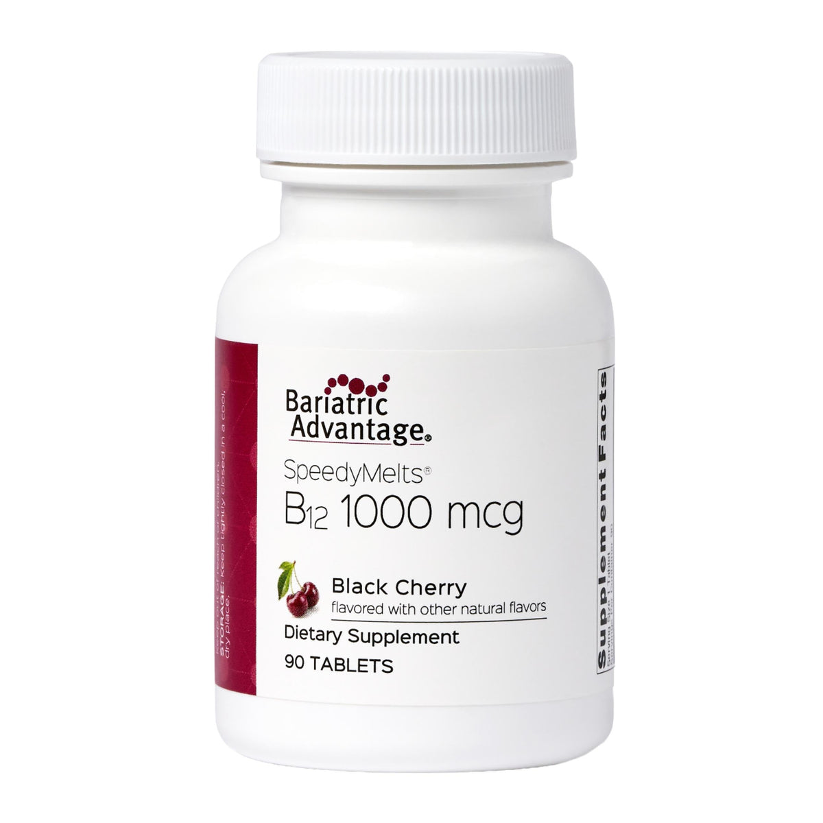 Bariatric Advantage B12 Speedy Melts: botella de 90 comprimidos, fácil dosificación para uso diario.