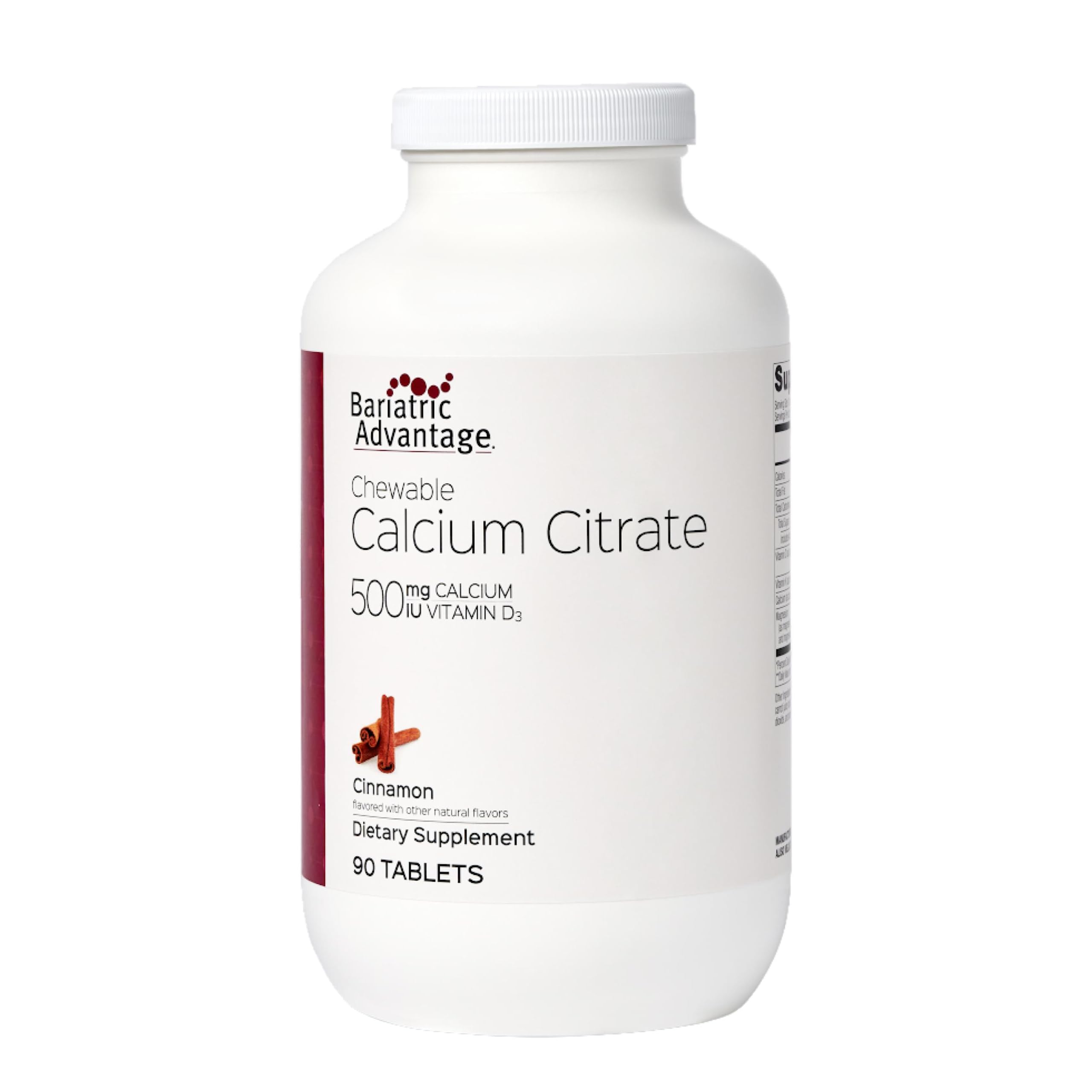 Bariatric Advantage calcio citrato masticable de canela, 500 mg, apoyo óseo diario