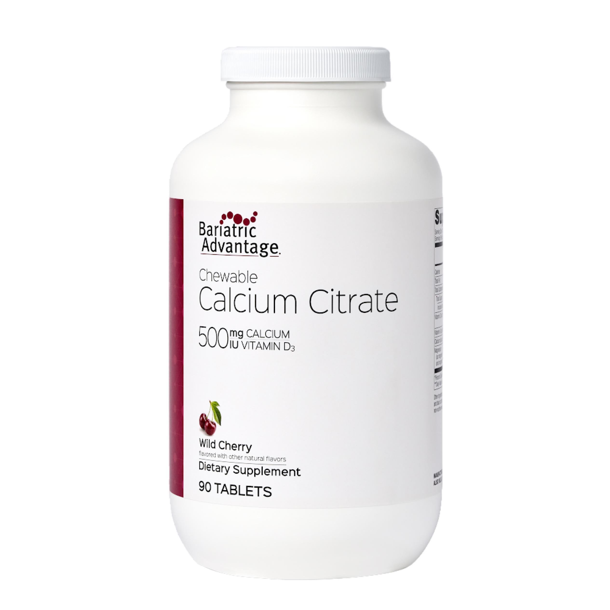 Bariatric Advantage calcio citrato masticable 500 mg sabor cereza salvaje para huesos.