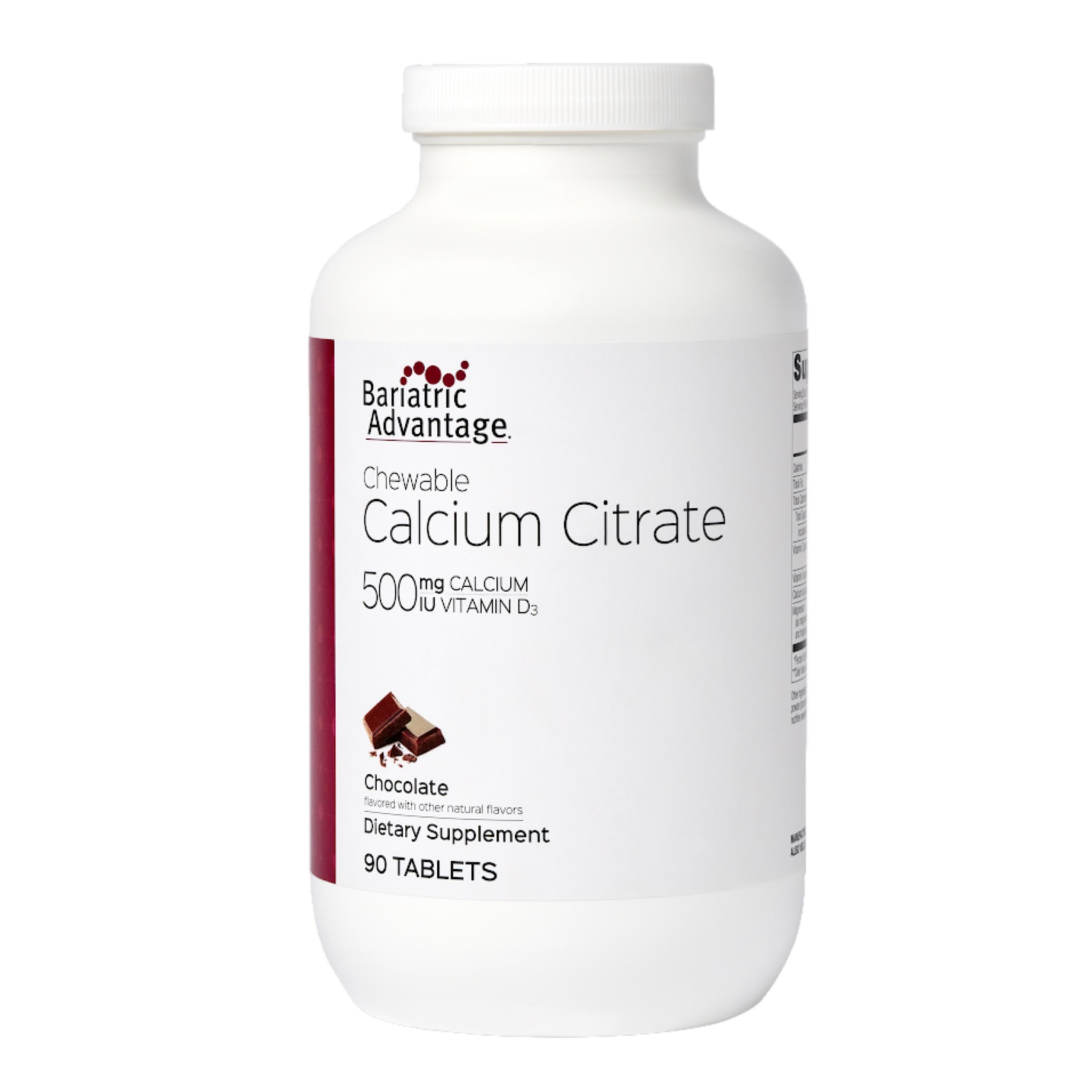 Bariatric Advantage Calcio Citrato Masticable sabor chocolate para huesos fuertes