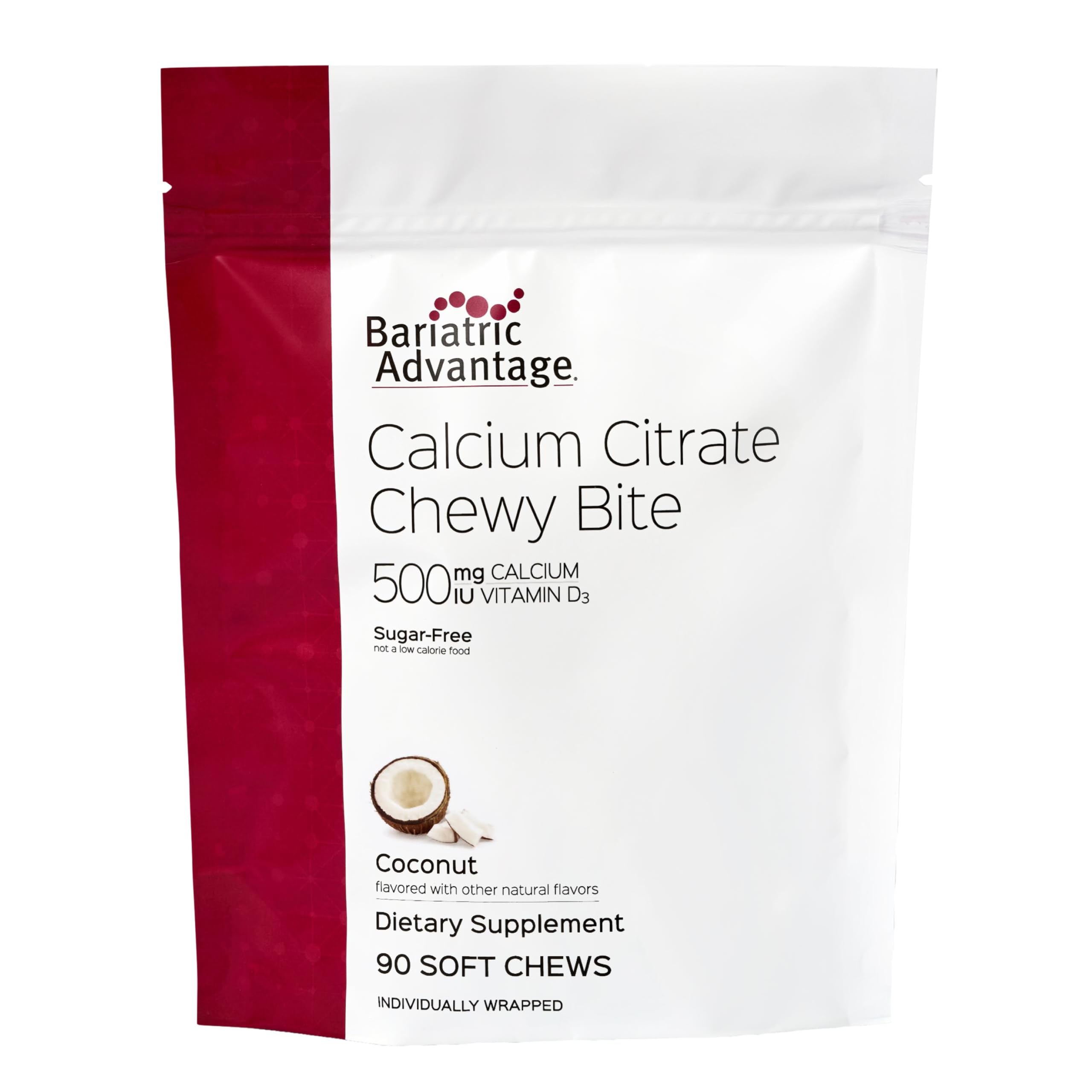 Bariatric Advantage Calcium Citrato Masticables, frasco de 90, sabor coco, conveniente para llevar