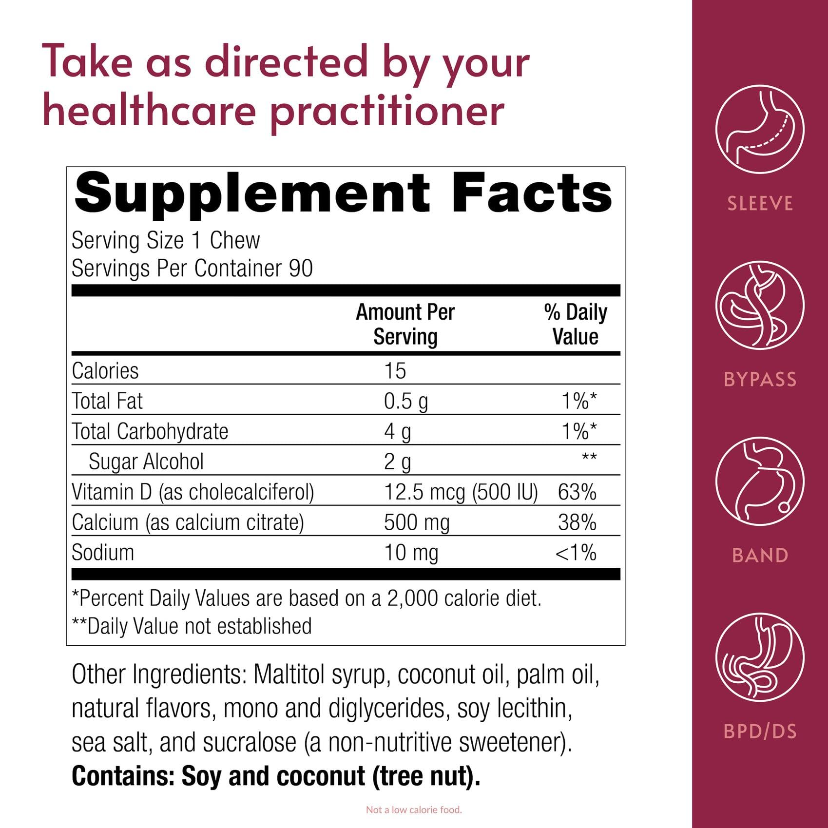 Bariatric Advantage Calcium Citrato sin azúcar, masticables individuales para llevar