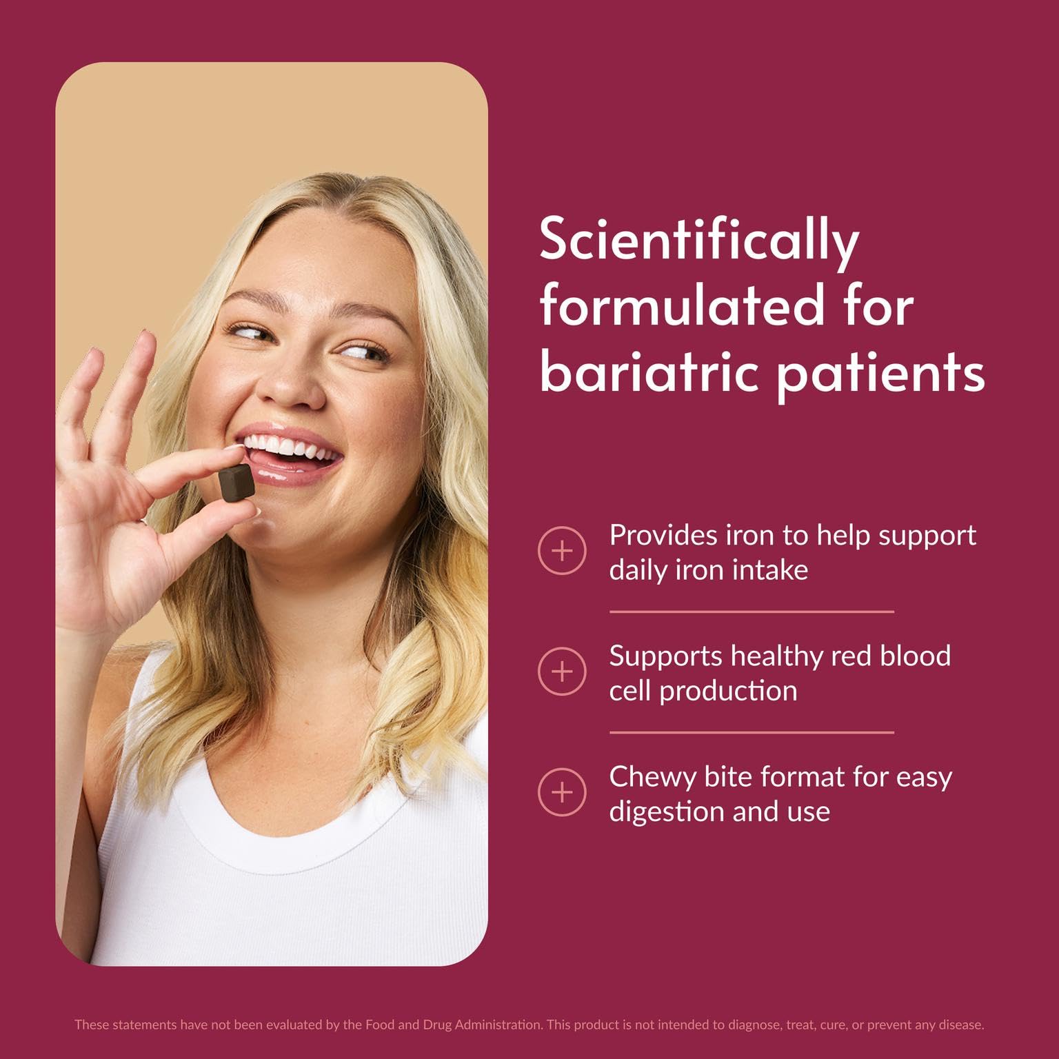 Envase Bariatric Advantage Hierro Bocados Chocolate Frambuesa para llevar fácilmente