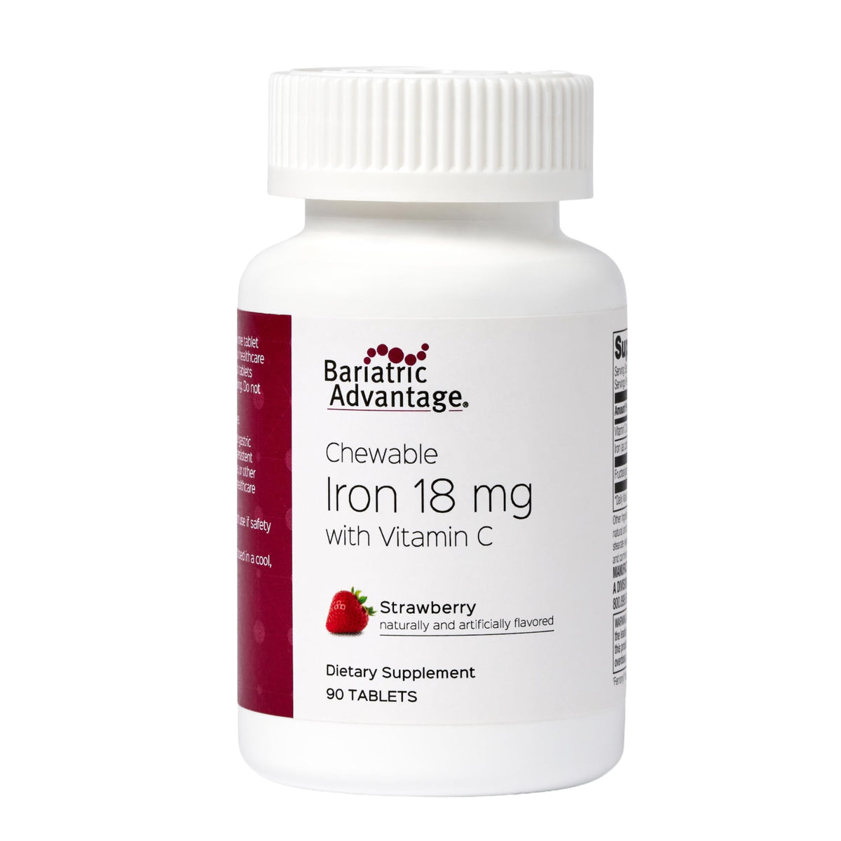 Bariatric Advantage Hierro 18 mg con Vitamina C, masticable sabor fresa, para uso diario.
