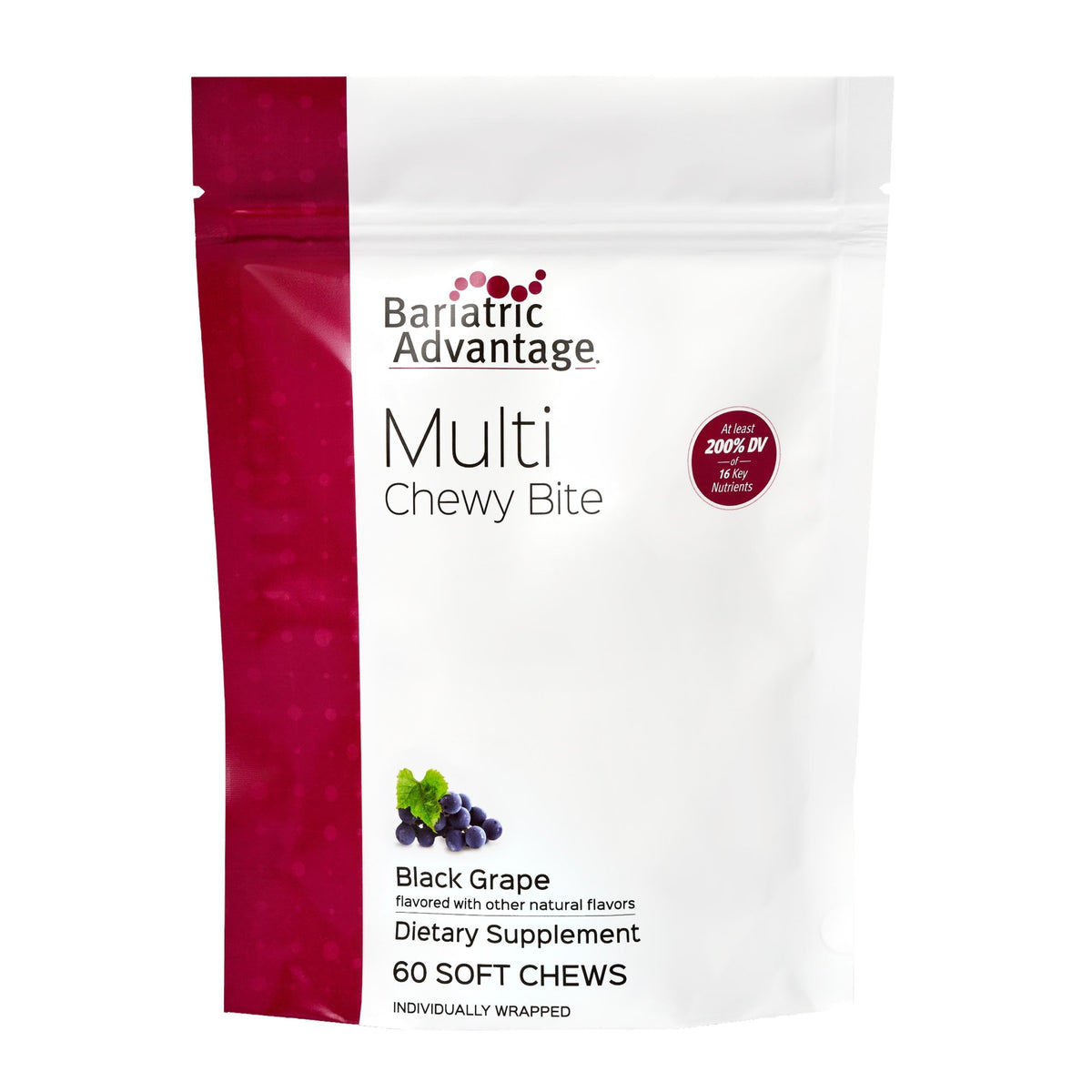 Bariatric Advantage Multi Chewy Bite, sabor uva negra, apoyo nutricional diario.