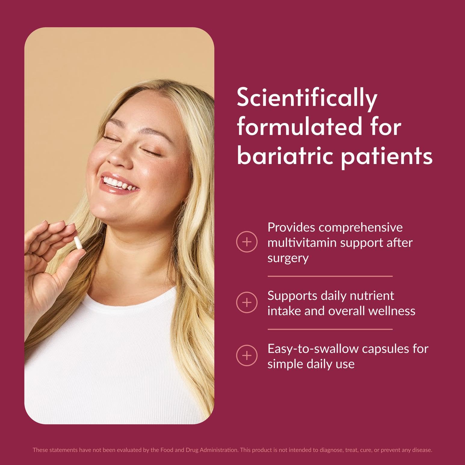 Bariatric Advantage Multi Sin Hierro, etiqueta detallada con información de nutrientes.
