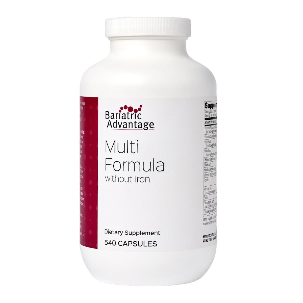 Bariatric Advantage Multi Sin Hierro, frente del envase, ideal para uso diario.