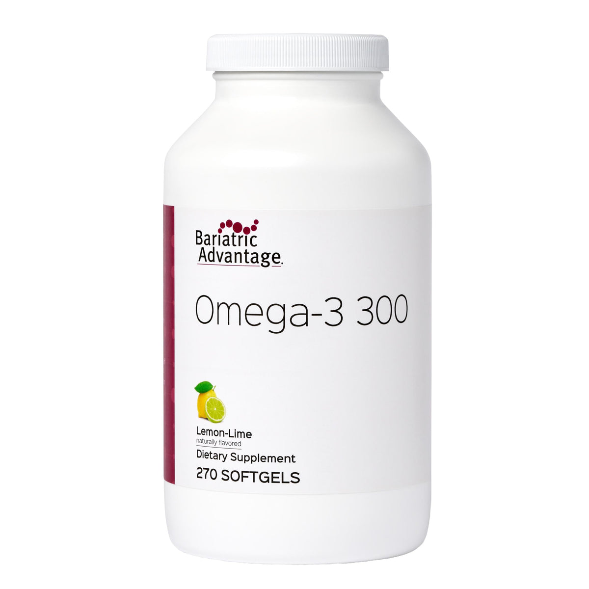 Bariatric Advantage Omega-3 300, botella de cápsulas para la ingesta diaria de omega-3.