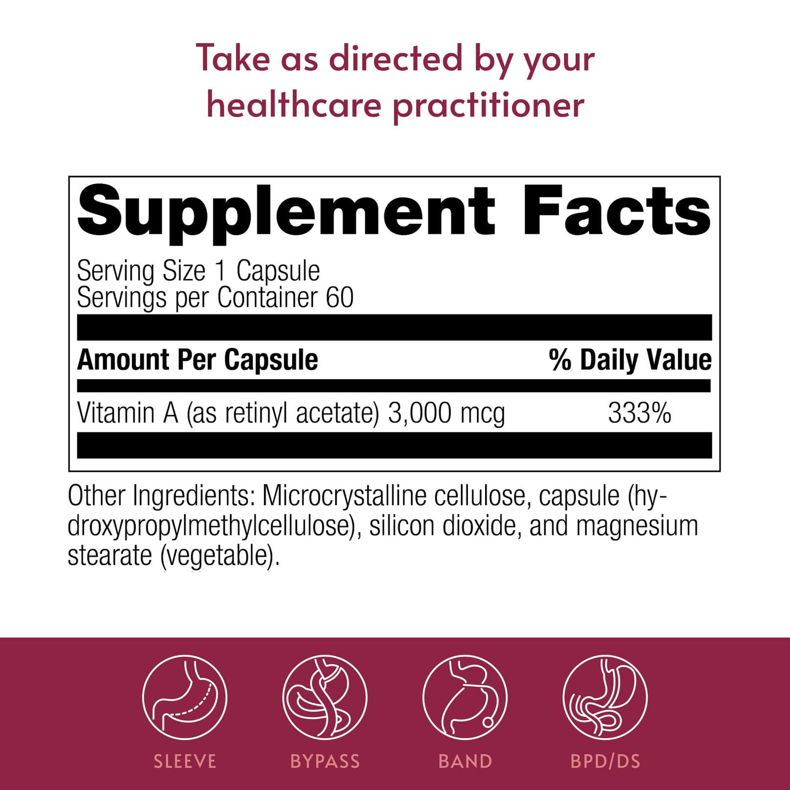 Bariatric Advantage vitamina A para salud ocular en concentración adecuada.