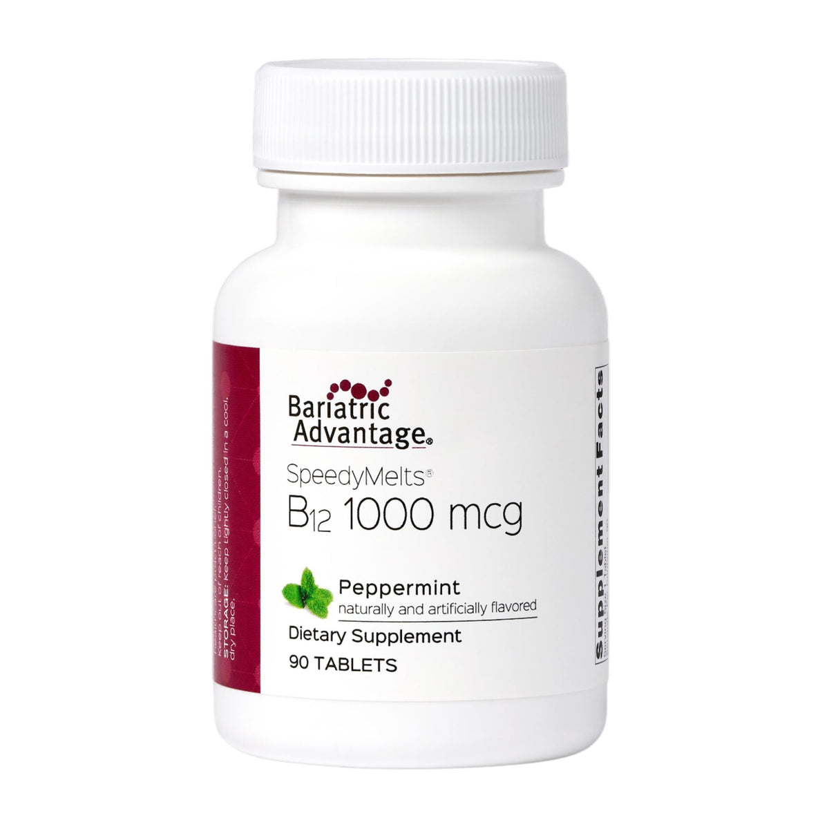 SpeedyMelts B12 de Bariatric Advantage con menta, disolución rápida para uso diario.