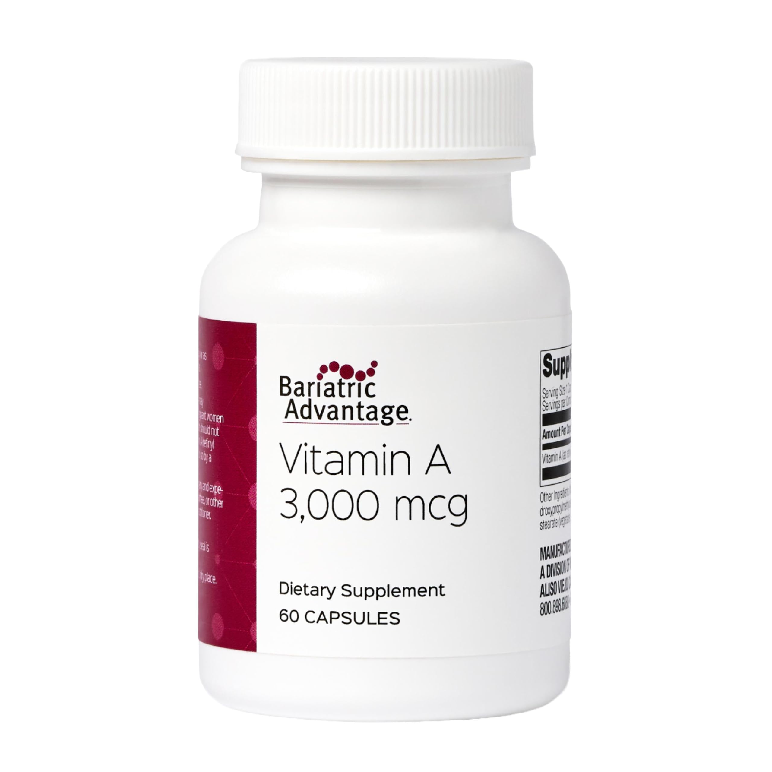 Bariatric Advantage Vitamina A 3000 mcg, cápsulas mini para fácil ingesta y salud visual.
