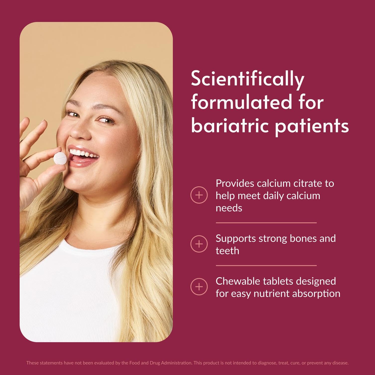 Bariatric Advantage vitamina D3 500UI con calcio citrato para absorción