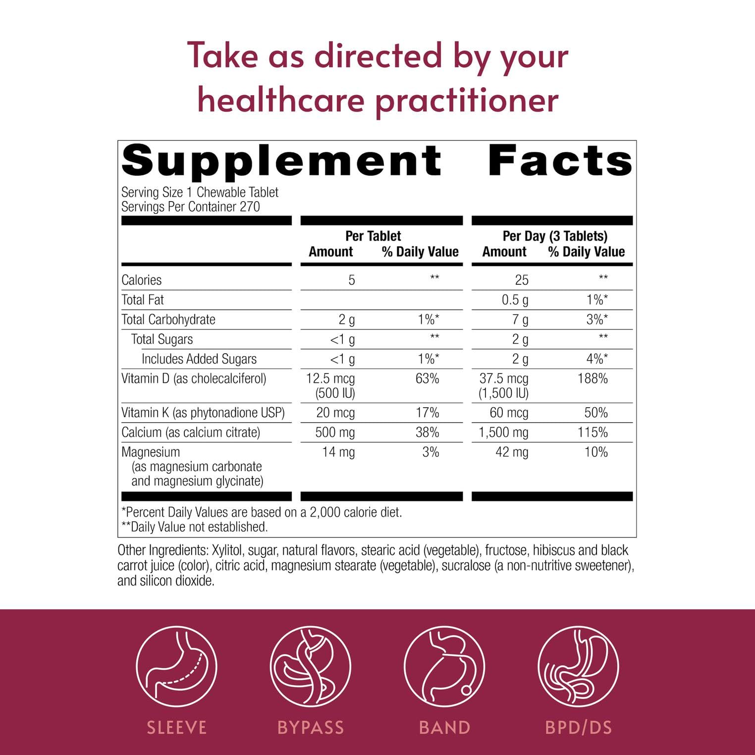 Bariatric Advantage vitamina D3 500 UI para fortalecer huesos y sistema nervioso
