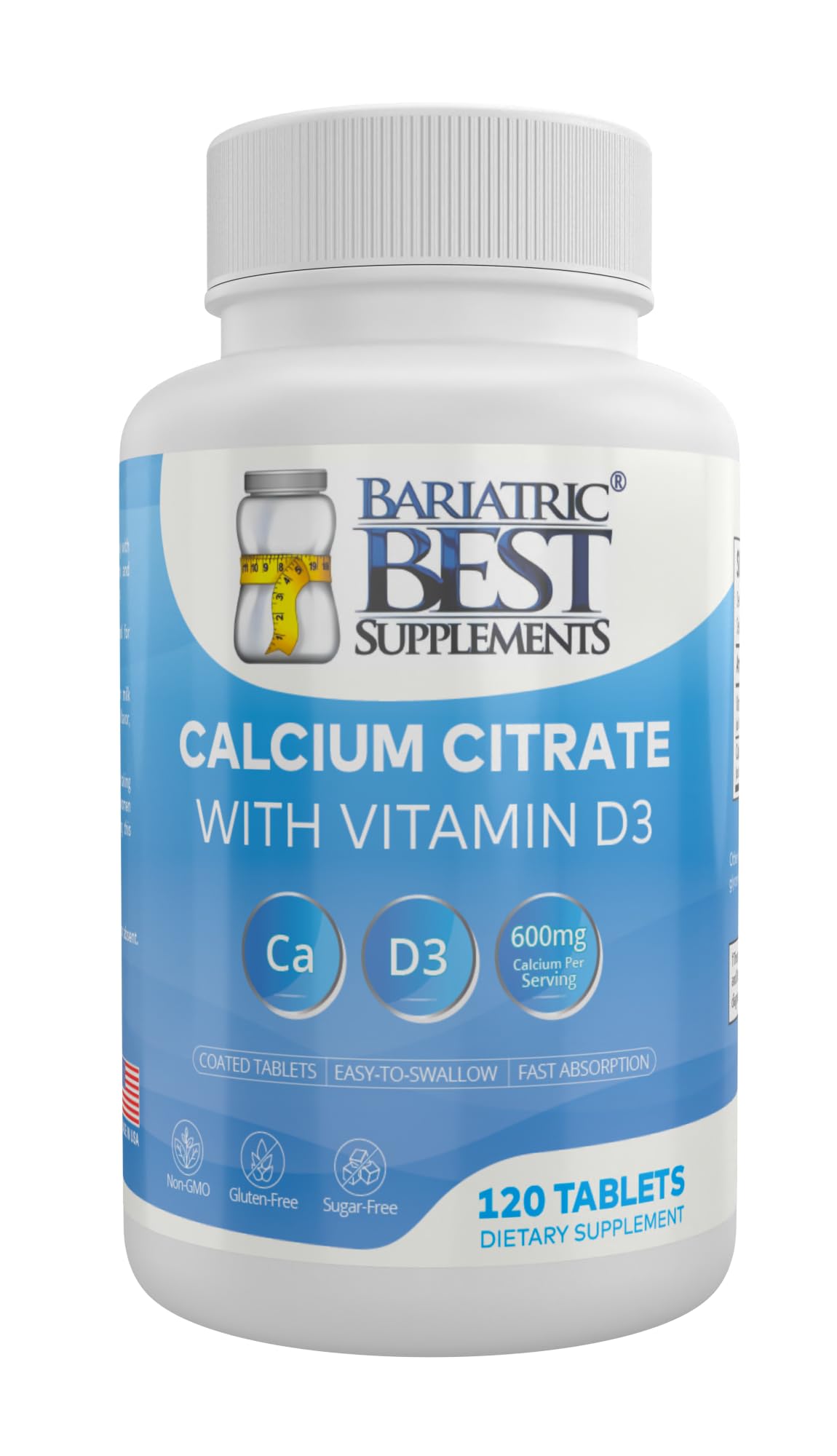 Bariatric Best Supplements calcio citrato con D3, botella de 120 tabletas para la salud ósea