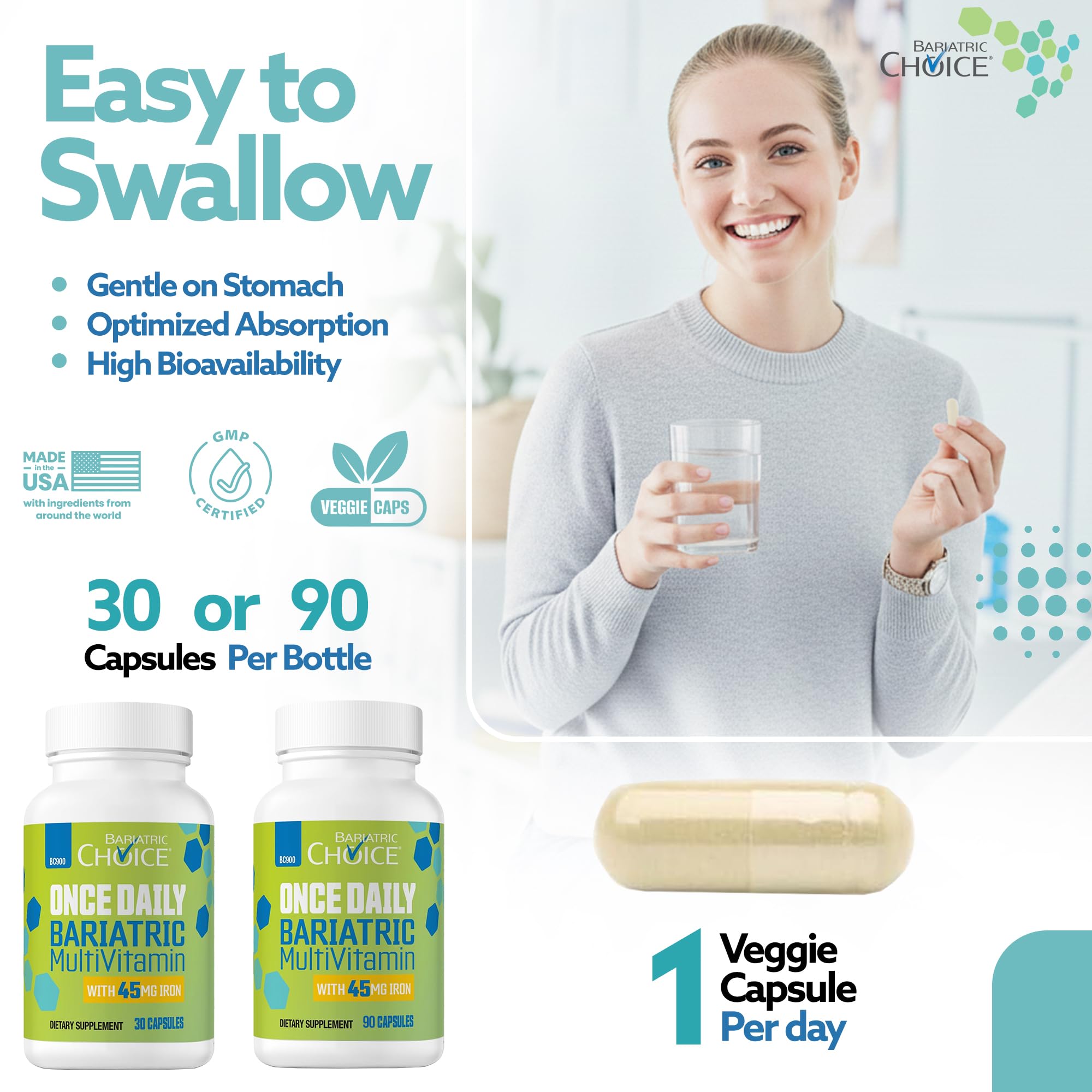 Cápsulas vegetales de Bariatric Choice digestión fácil sin gluten ni lactosa