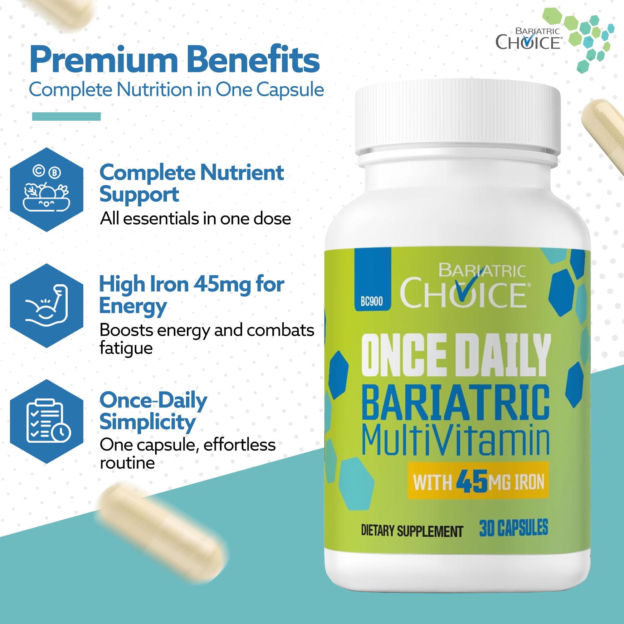 Cápsula Bariatric Choice fácil de tragar para rutina diaria