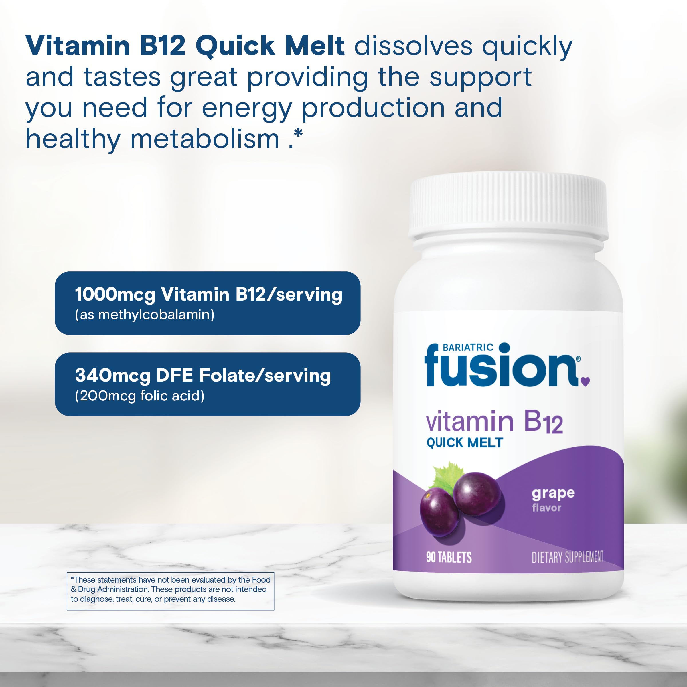Bariatric Fusion B12 melts con ácido fólico para apoyo diario