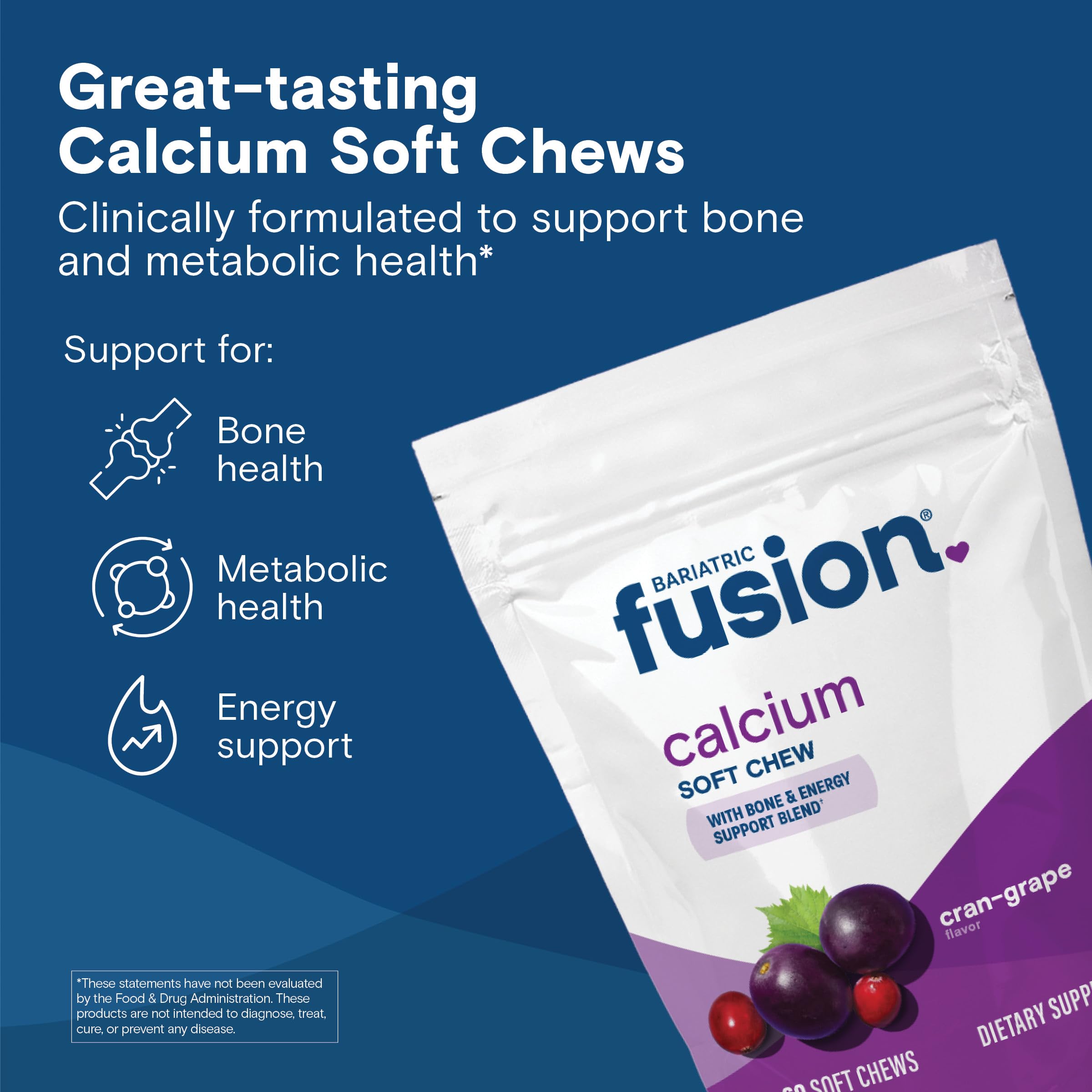 Bariatric Fusion calcio Citrato masticable, empaque visible, fácil de incorporar a la rutina diaria