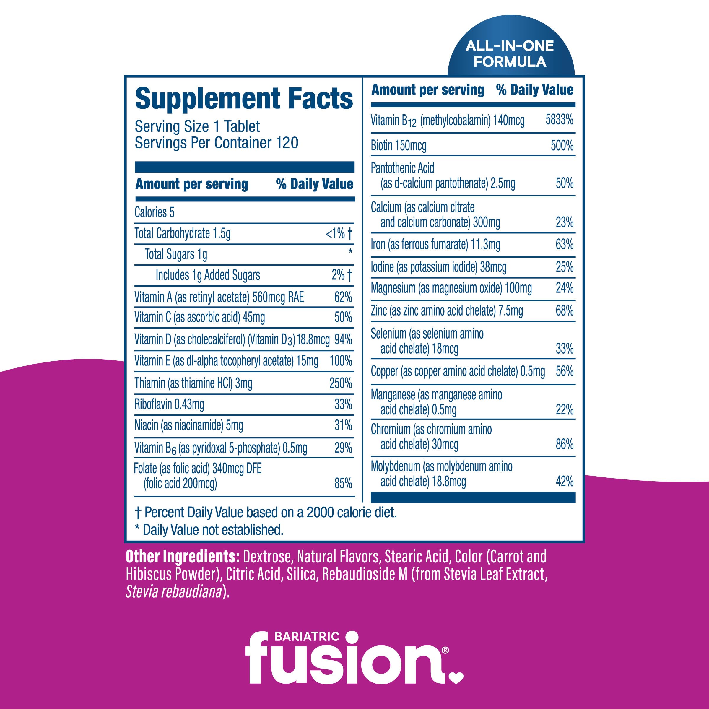 Bariatric Fusion dosis diaria de 4 tabletas para rutina diaria.