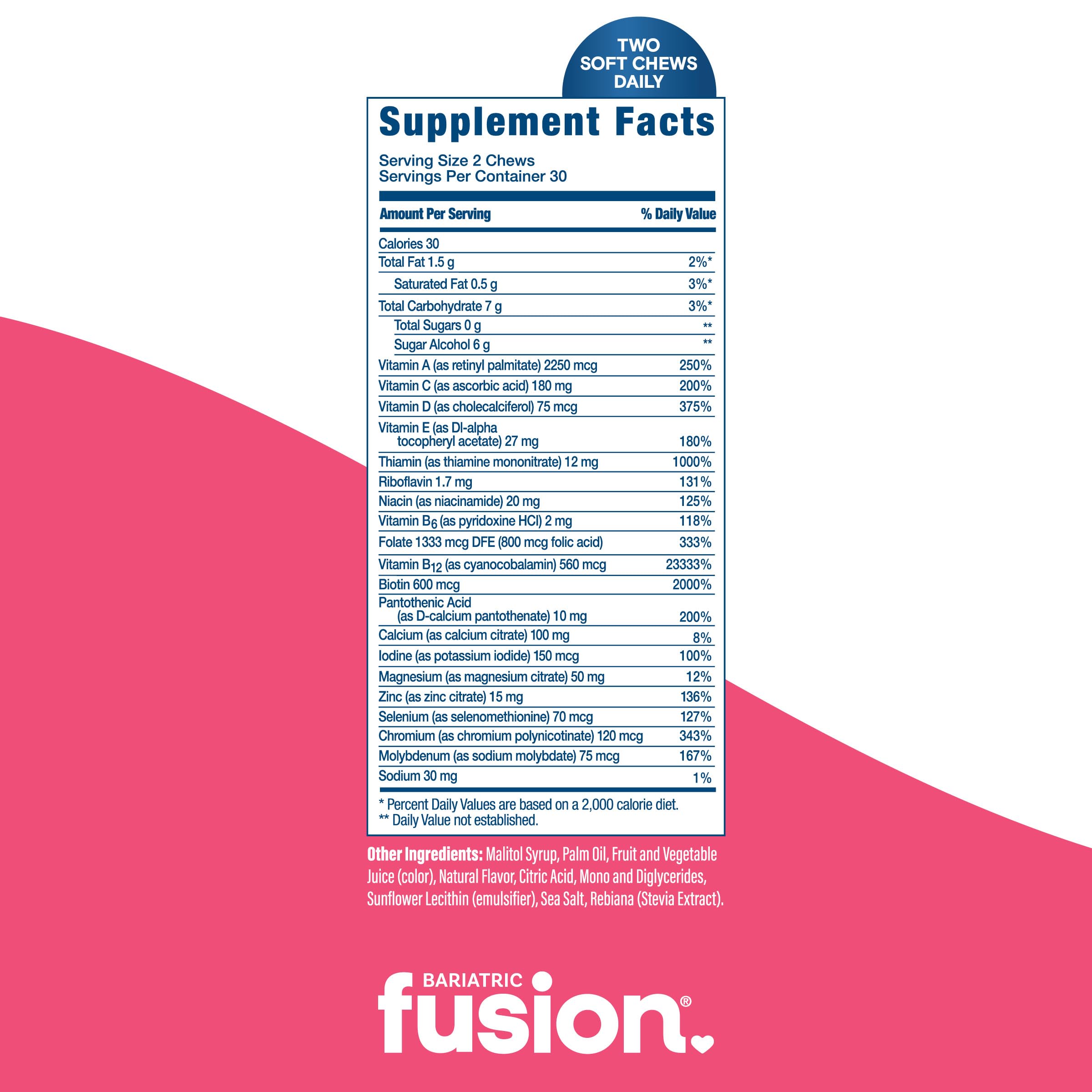 Etiqueta Bariatric Fusion muestra fórmula sin hierro