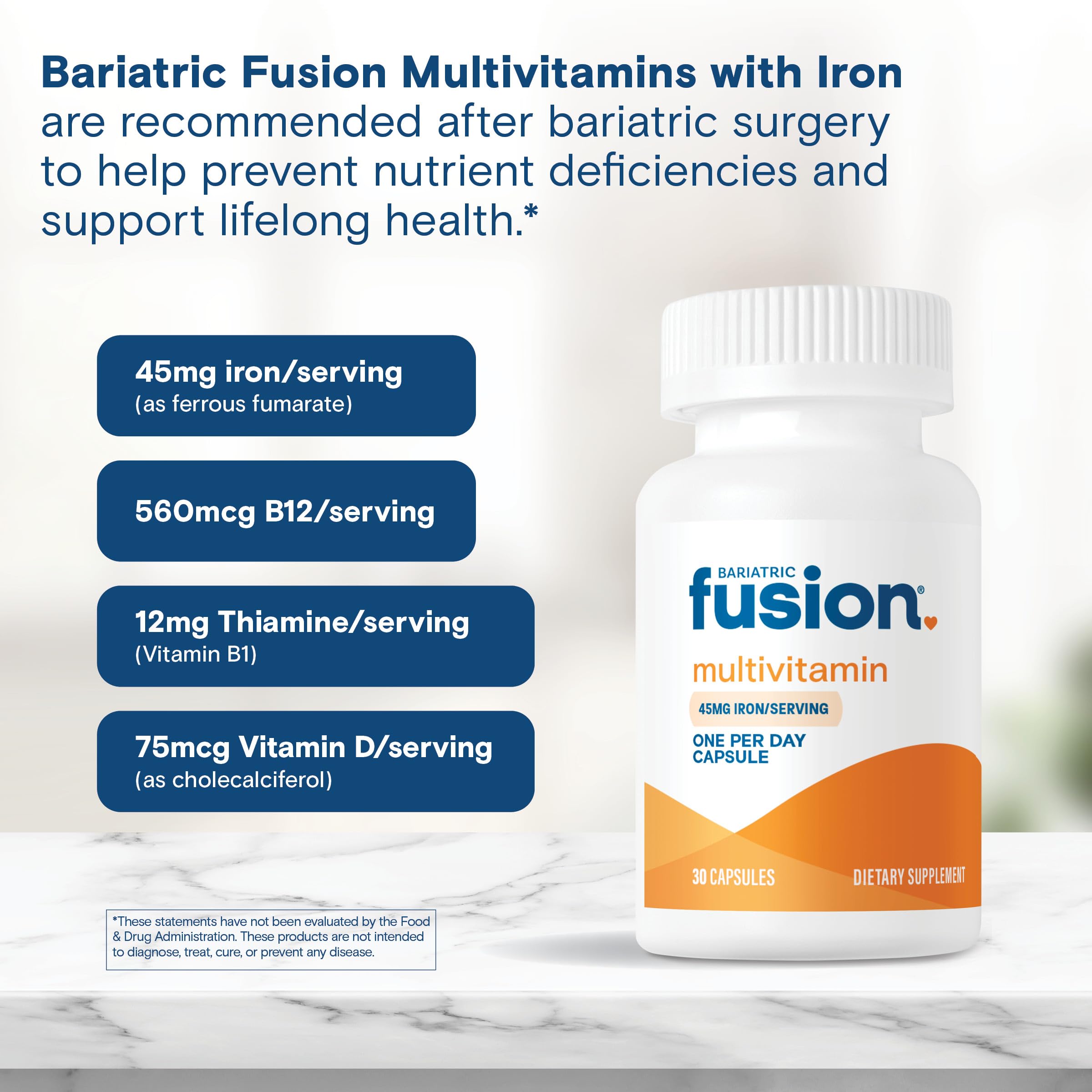 Bariatric Fusion hierro 45 mg para cubrir necesidad diaria.