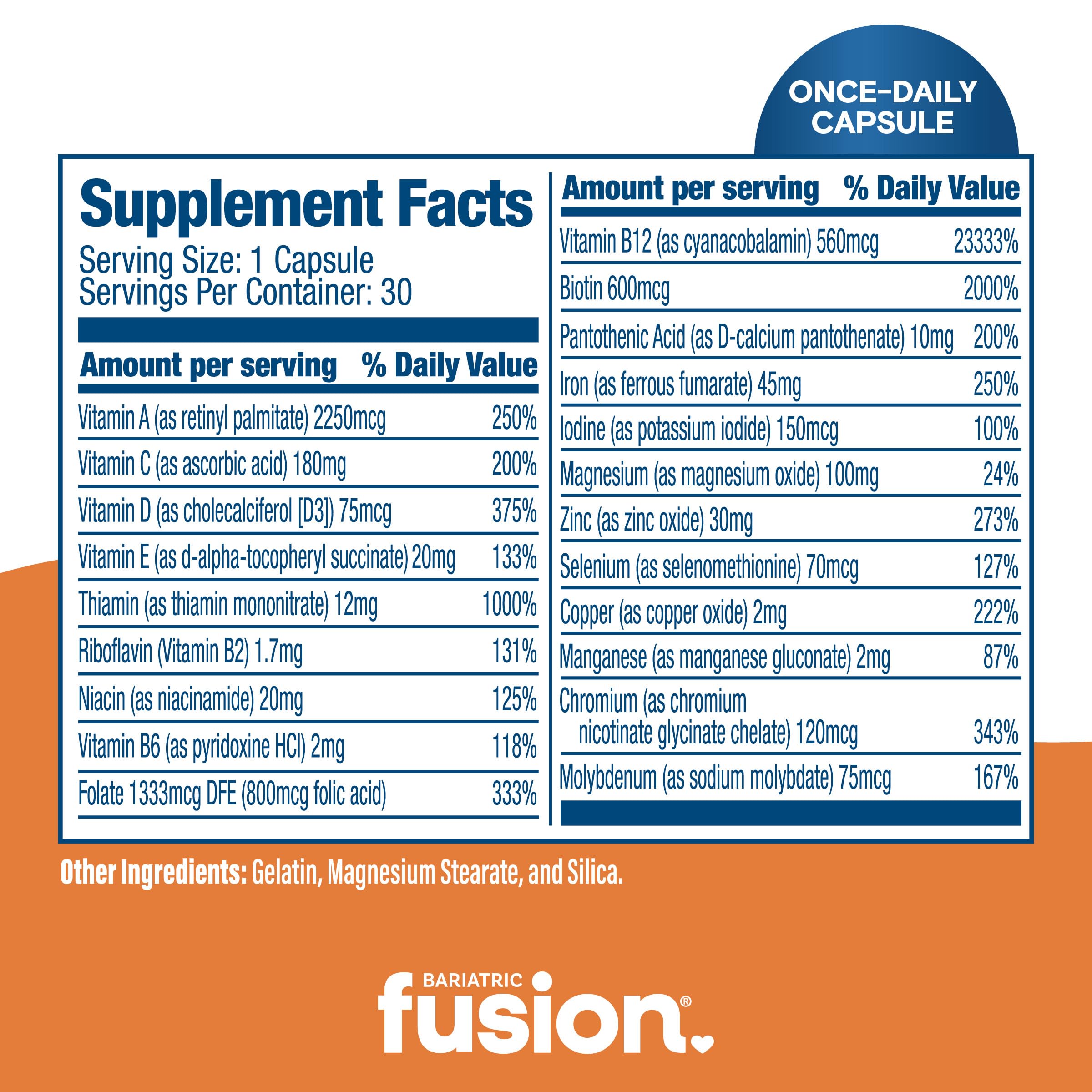 Bariatric Fusion ingredientes clave: 21 vitaminas y minerales esenciales.