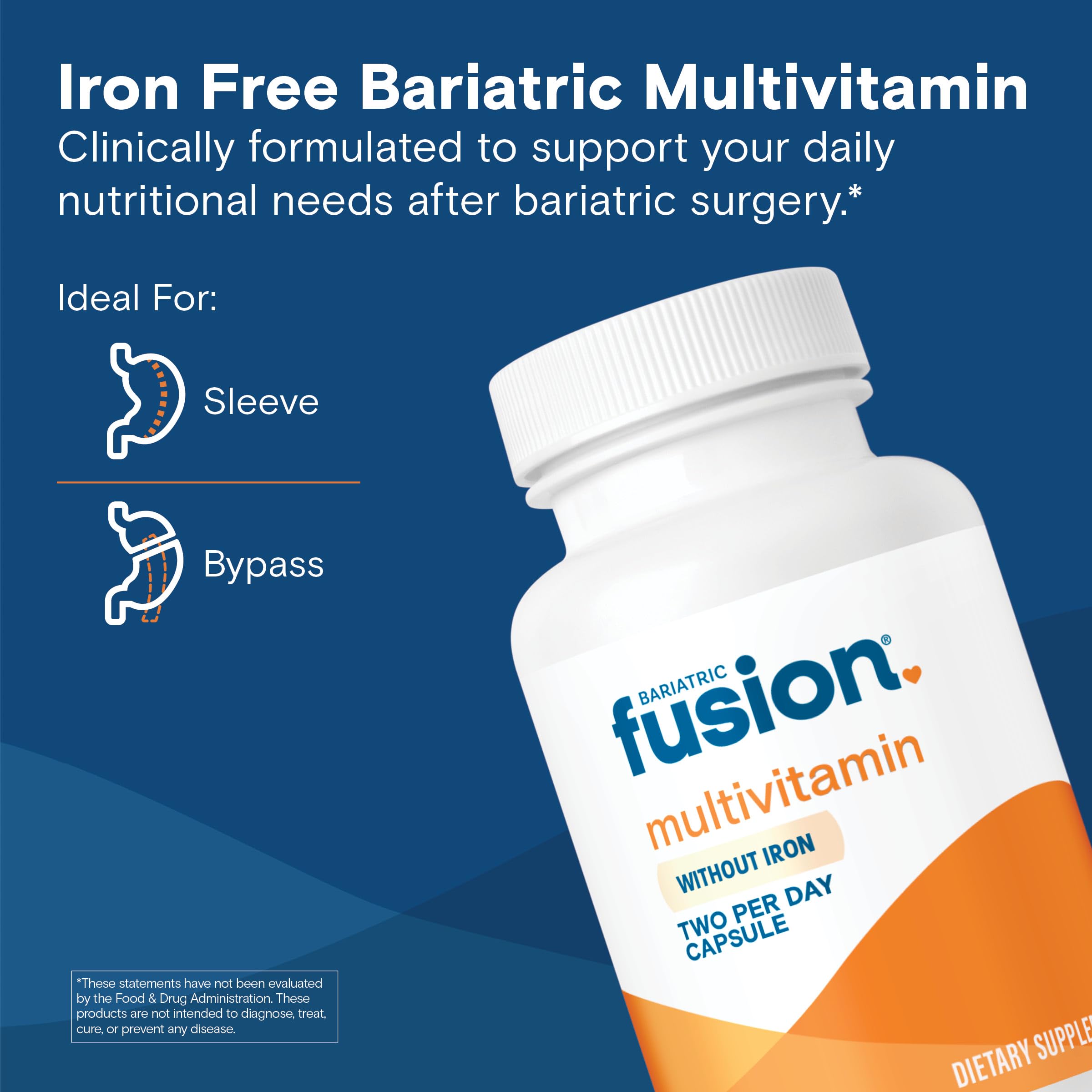 Cápsulas Bariatric Fusion sin hierro en mano, fácil de incorporar al régimen diario.