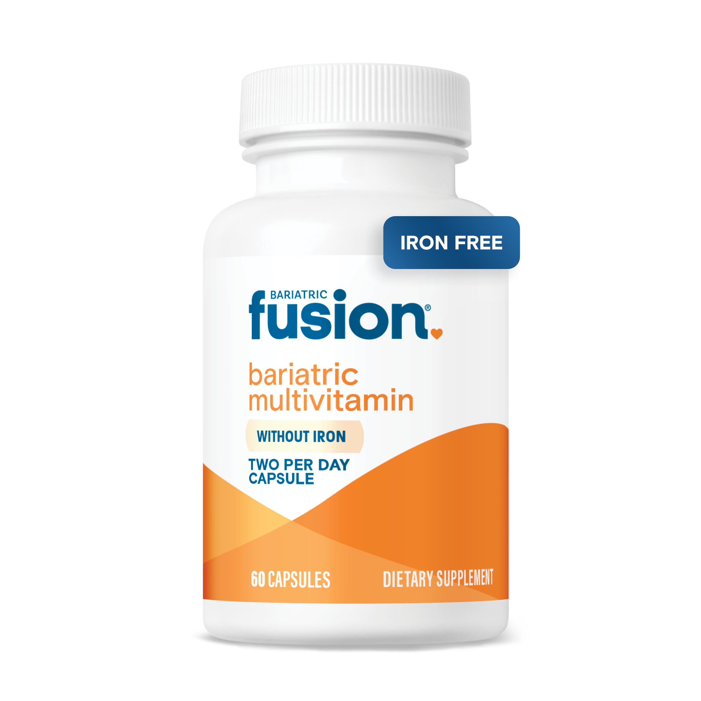 Bariatric Fusion multivitamínico sin hierro, envase visible, apoyo diario de micronutrientes.