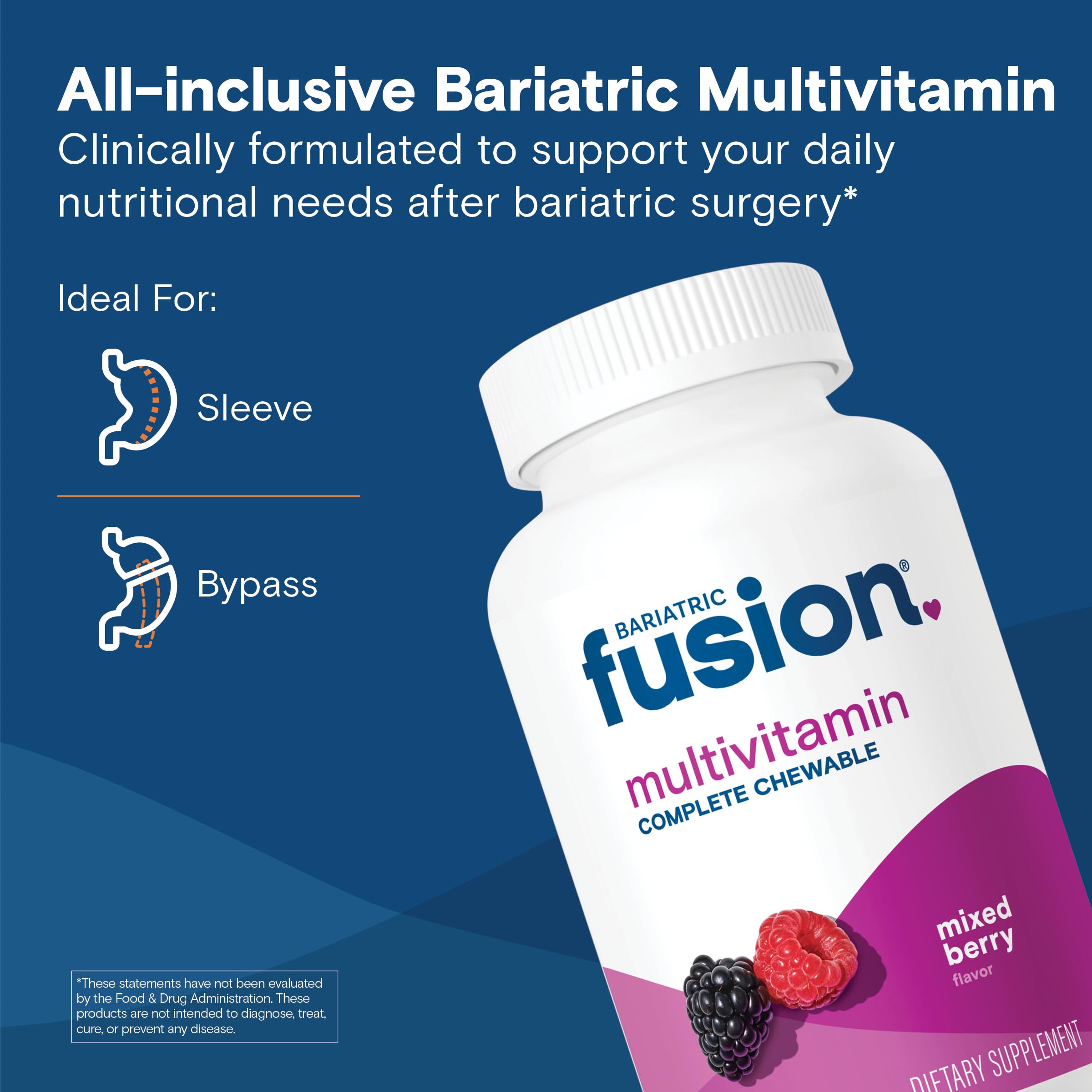 Bariatric Fusion tabletas masticables sabor frambuesa para apoyo diario.