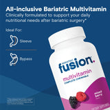 Bariatric Fusion tabletas masticables sabor frambuesa para apoyo diario.