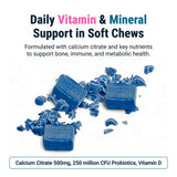BariatricPal apoyo óseo, calcio citrato con vitamina D3, sabor frambuesa azul.