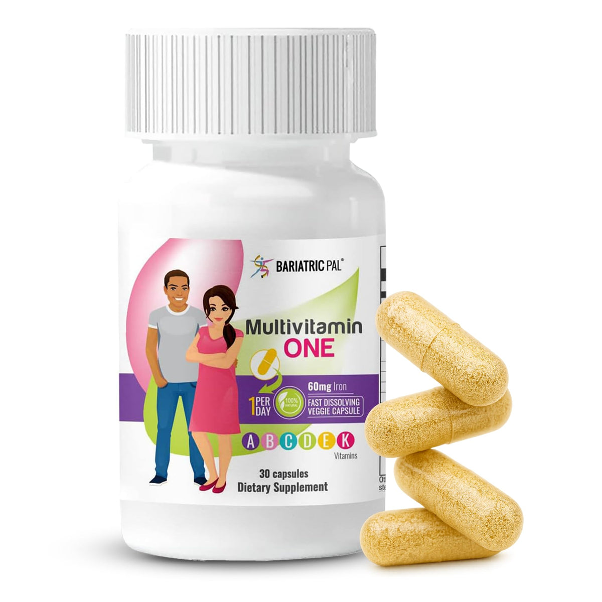 BariatricPal Multivitamin One: botella visible para una nutrición diaria conveniente.