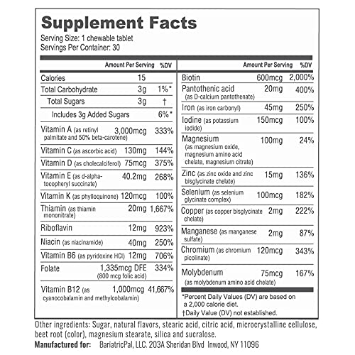 BariatricPal Multivitamin ONE, tableta masticable, pronta para consumo diario.
