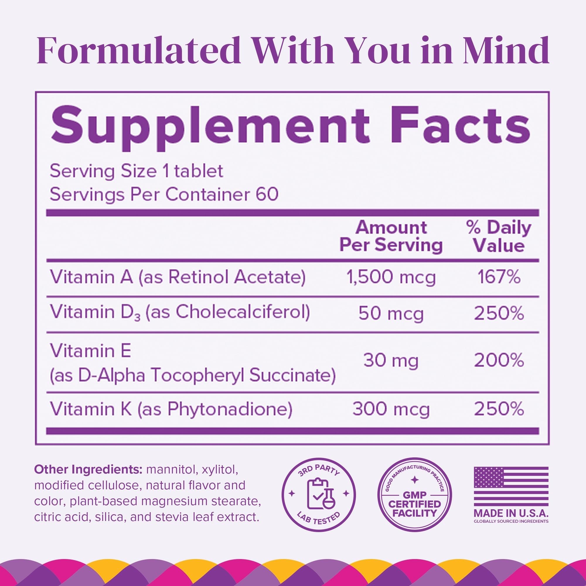 Barimelts ADEK, tabletas de rápida absorción para vitaminas A, D, E y K.