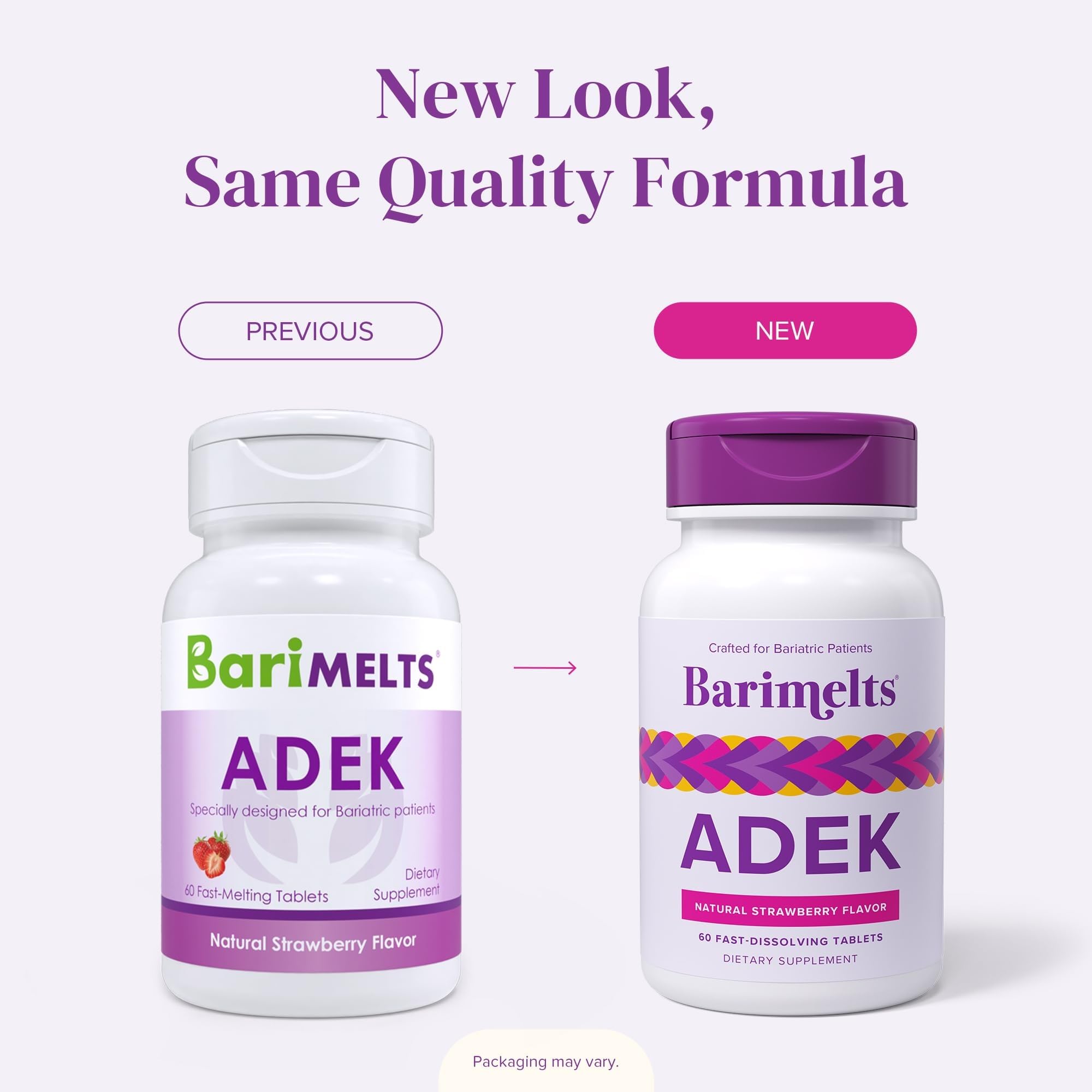 Barimelts ADEK, caja de 60 tabletas para dos meses de suplementación.