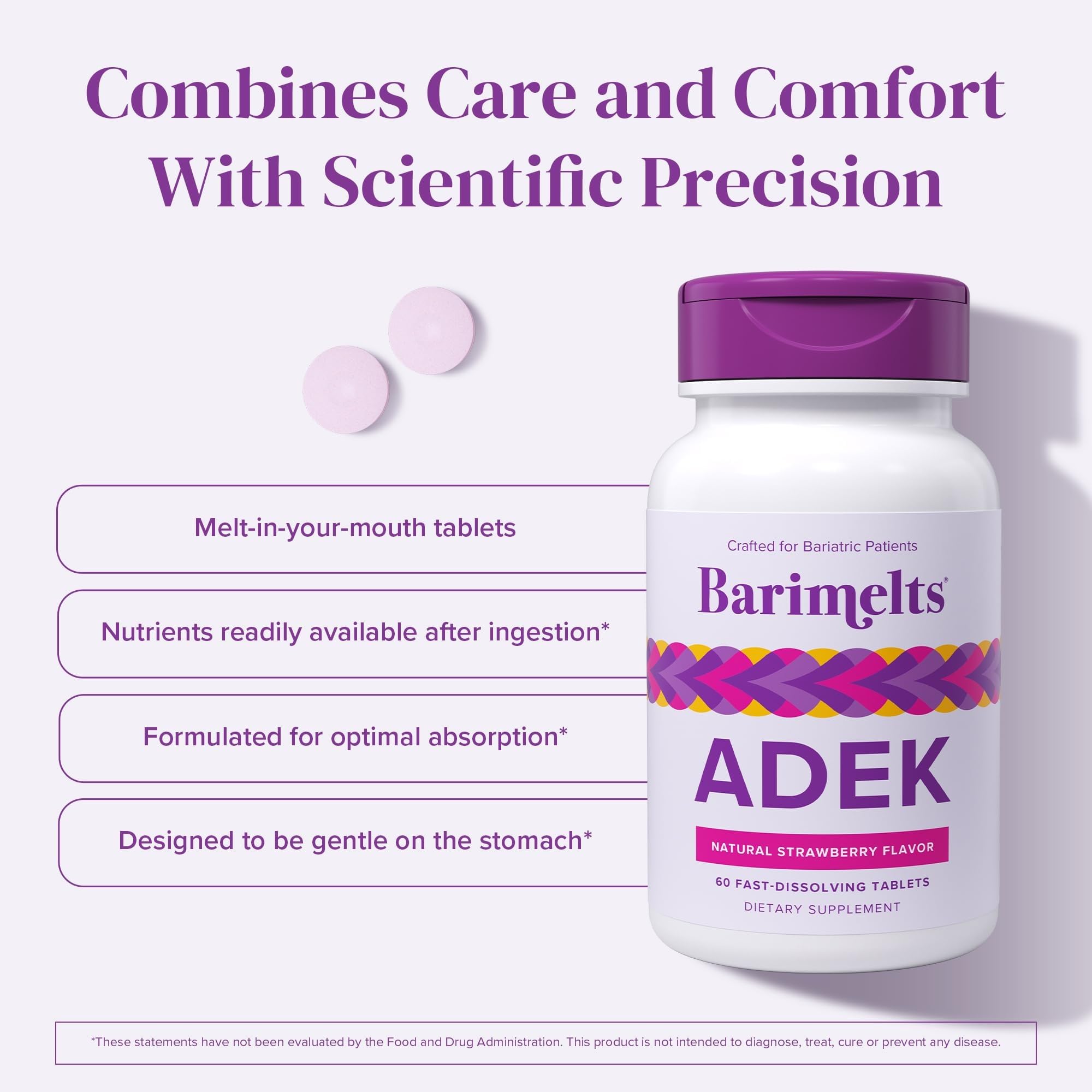 Barimelts ADEK, tabletas sin gluten para suplementación segura.
