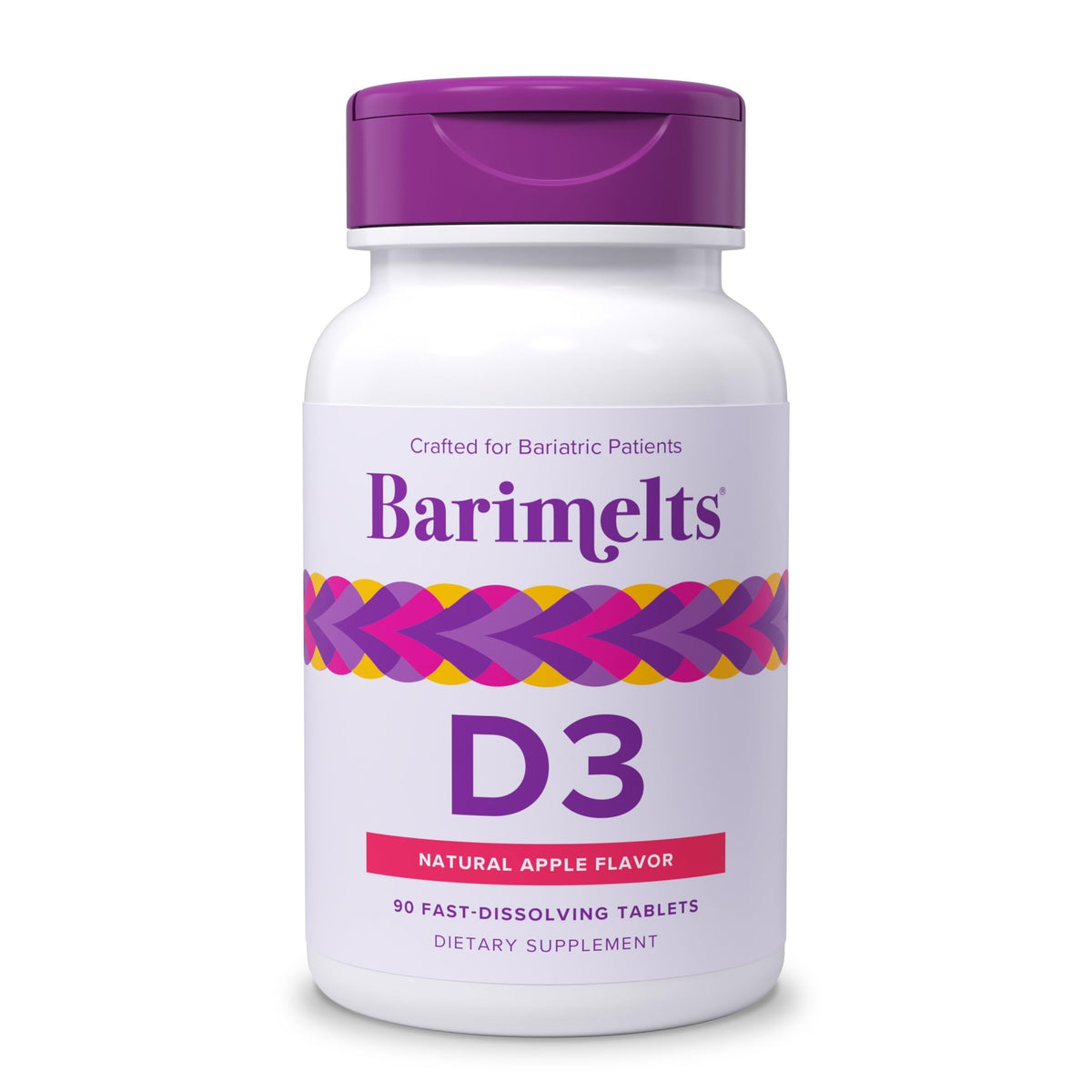 Barimelts D3 5000IU, tabletas mordibles con sabor manzana, apoyan huesos y dientes.