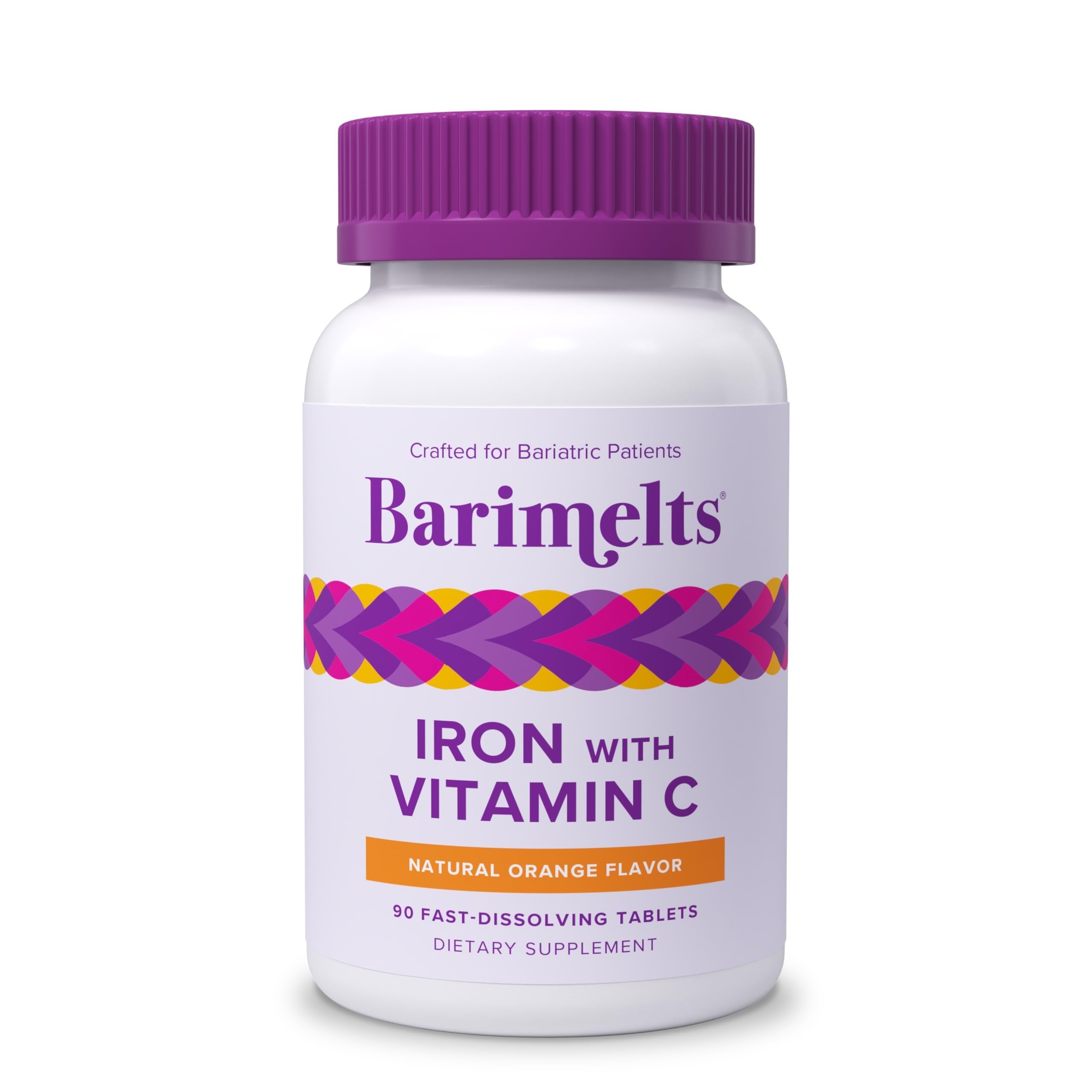 Barimelts Hierro Vitamina C, tabletas naranja 90, apoyo diario de hierro de rápida disolución