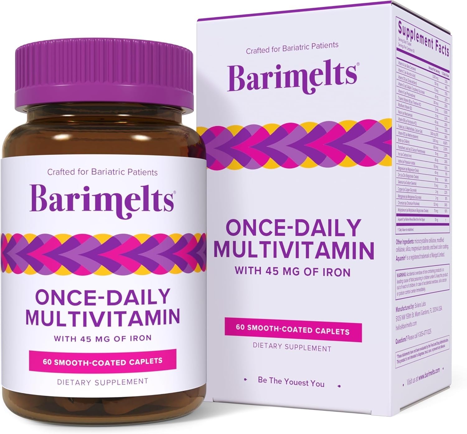 Barimelts pack-frente: empaque frontal del multivitamínico diario para uso postoperatorio.