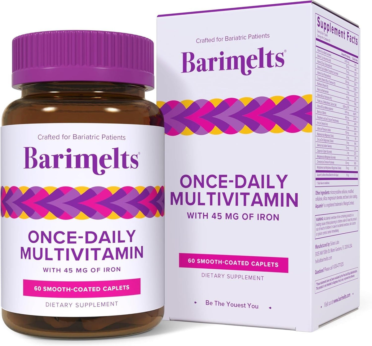 Barimelts pack-frente: empaque frontal del multivitamínico diario para uso postoperatorio.