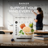 Gomitas Barker Wellness Co muestran melena de león y cordyceps para apoyo cognitivo.